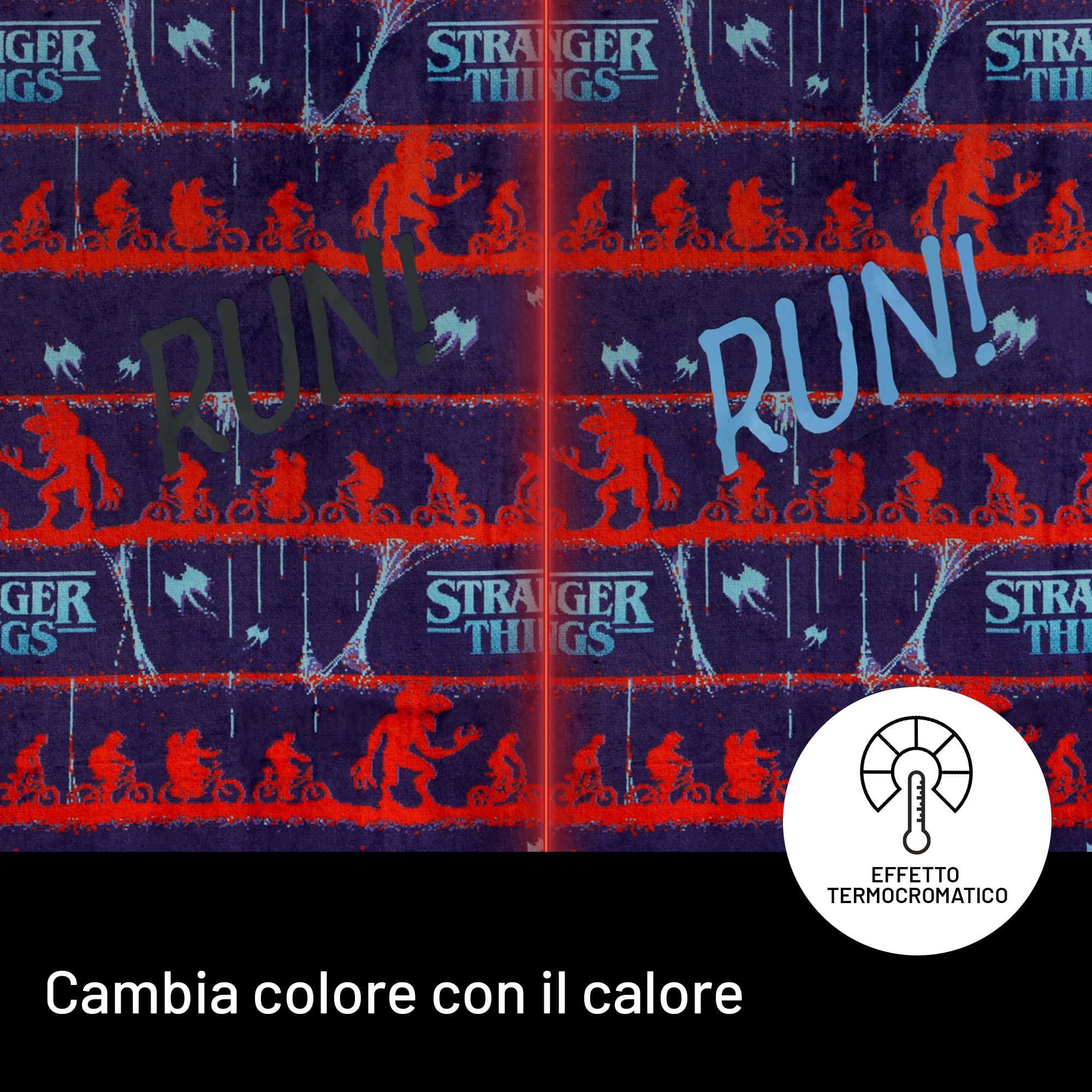 Imetec - CaldoPlaid Stranger Things XL Riscaldabile 180x140cm - Velvet Morbido, Termocromatica, 6 Temperature, Basso Consumo - RUN!