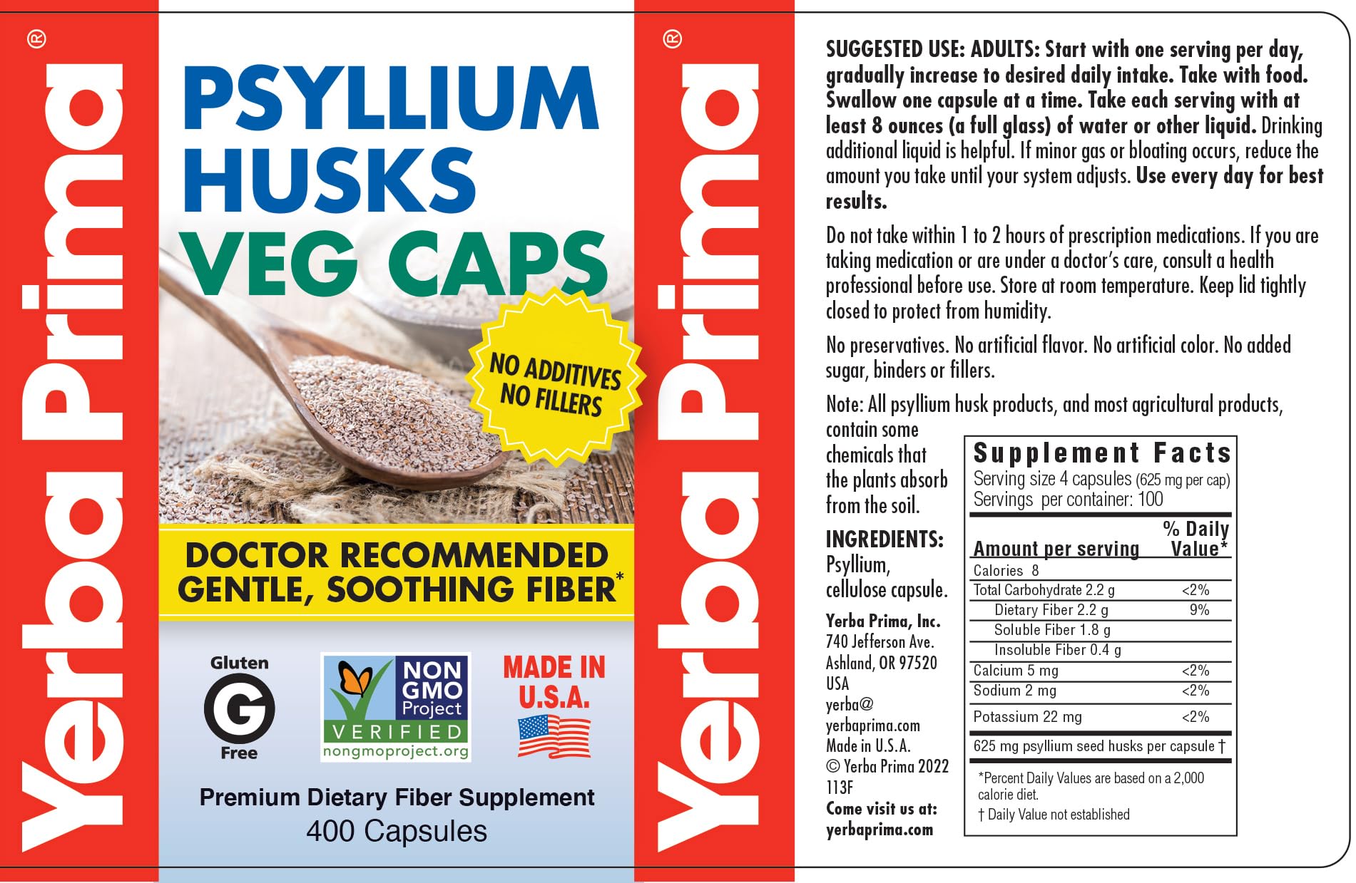 Yerba Prima Psyllium Husks Veg Caps, 400 Capsules (625mg) (Pack of 2) - Vegan, Non-GMO, Gluten Free, Colon Cleanser, Daily Fiber Supplement for Gut Health & Regularity — Amazon image 5
