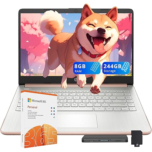 HP Stream 14″ HD Laptop for Students & Business, Intel Celeron Processor, 8GB RAM, 224GB Storage (64GB eMMC + 160GB Docking Station Set), UHD Graphics, 1 Year Office 365, 720p Webcam, Win 11, Gold