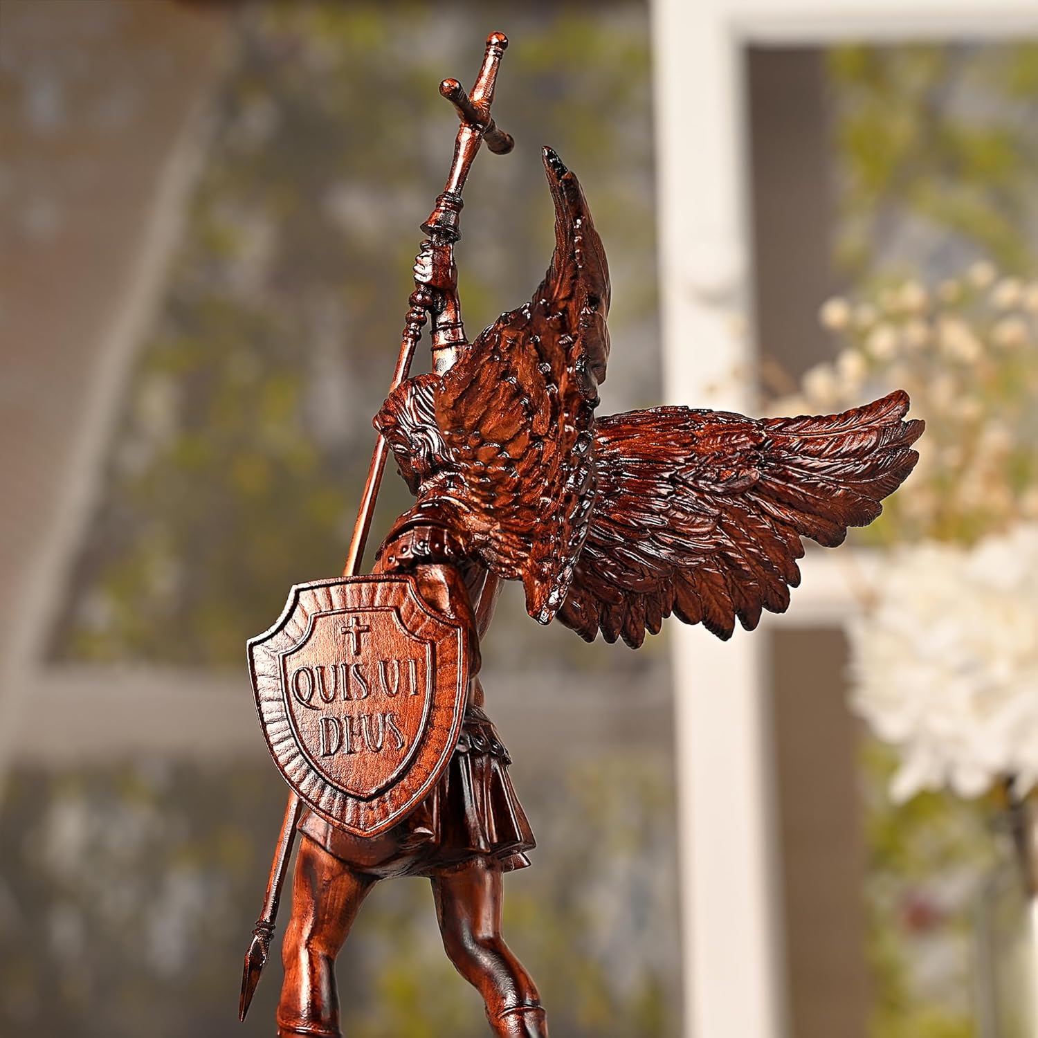 Wooden Archangel Michael Statue, Handmade Saint Michael Statue, St Michael Figurine Archangel Figure Religious Gift for Home Decor Easter Christmas (10 Inch)