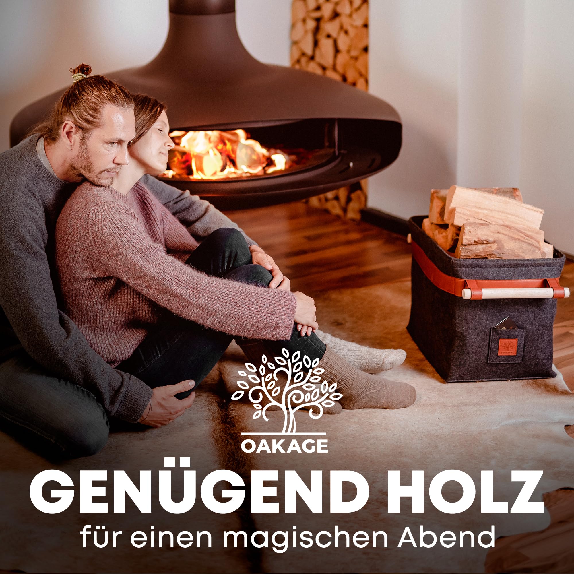 OAKAGE® Holzkorb für Kaminholz Groß [Integrierter Metallrahmen für Zusatzstabilität] Kaminholzkorb Filz Feuerholzkorb Brennholzkorb Kaminkorb Filzkorb | Korb Dunkelgrau