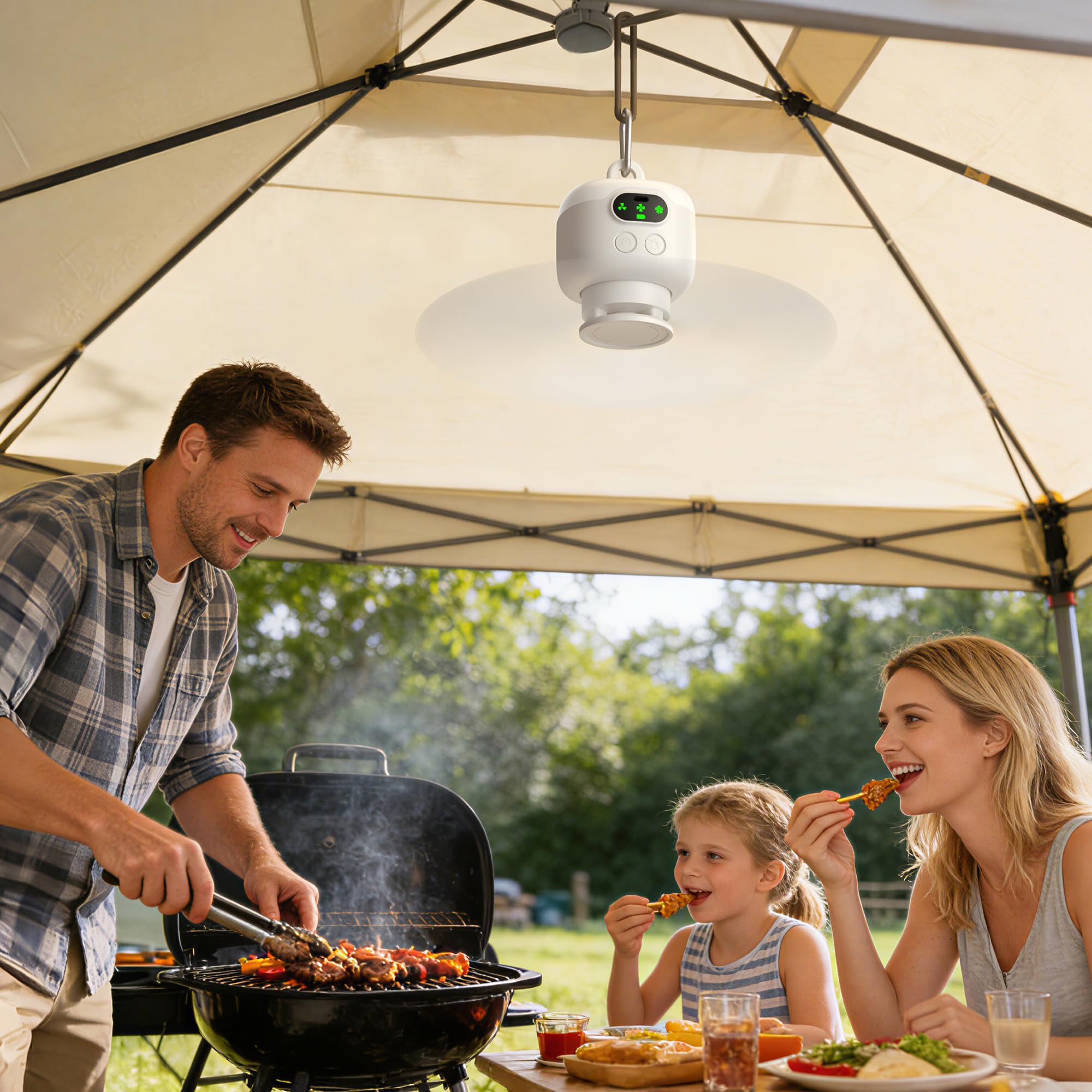 Ventilatore da soffitto portatile con luce e telecomando, ventilatore da campeggio