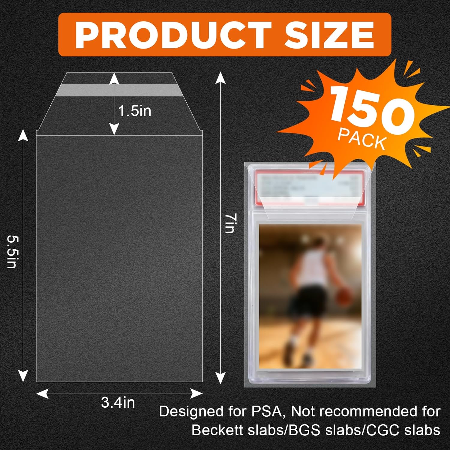 AZUREAL 150P Slab Sleeves for PSA, Clear Card Sleeves, Resealable Graded Card Sleeves for PSA, Trading, Baseball, Basketball, Football and Gaming Cards