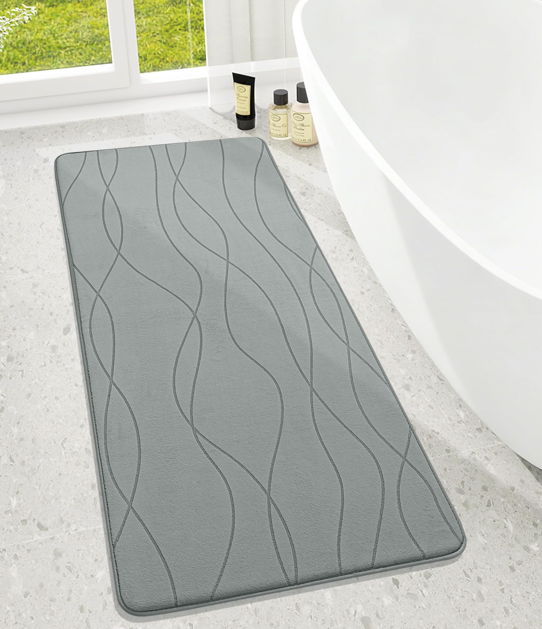 chakme Alfombra de baño de espuma viscoelástica antideslizante, lavable, suave, absorbente, para baño, color gris, 60 x 150 cm