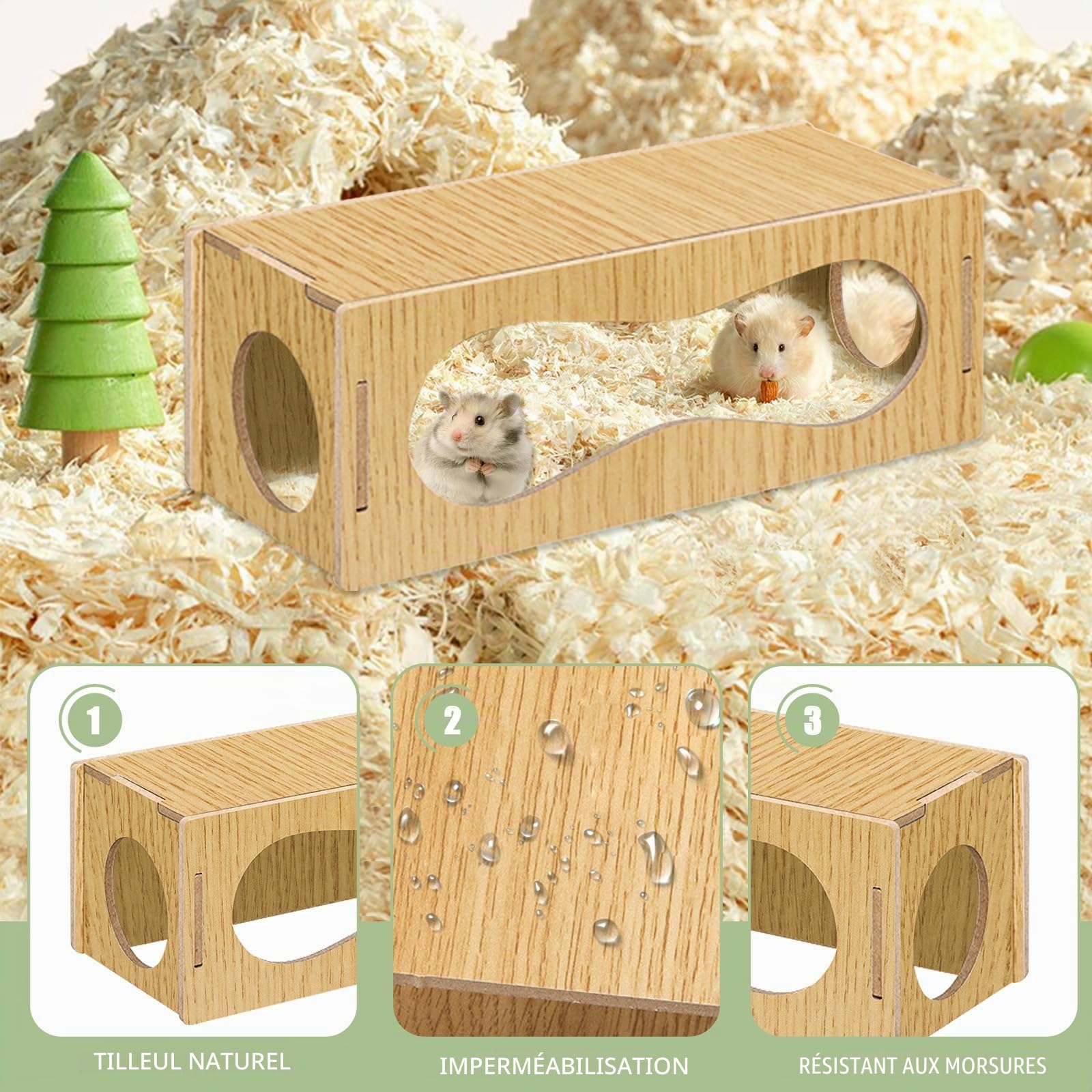 Niche en bois pour hamster - Accessoire pour activités de vie, jouets et décoration - Taille S