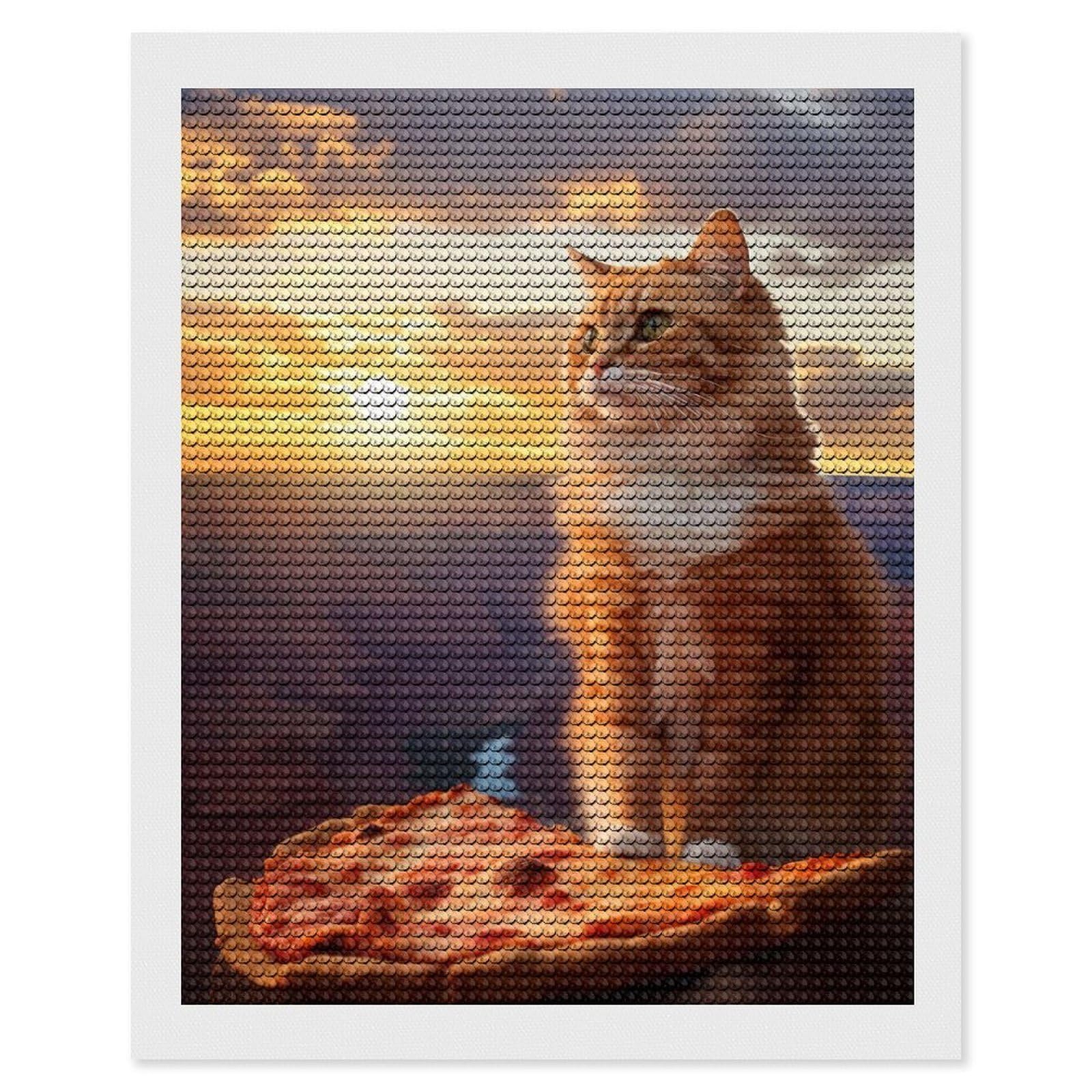 Junmoney Pizza Cat in Grand Canyon Diamond Painting Canvas Set 16"x20", Boho Decor, for Craft Lovers, Easy Handmade Project, Holiday Gift Idea