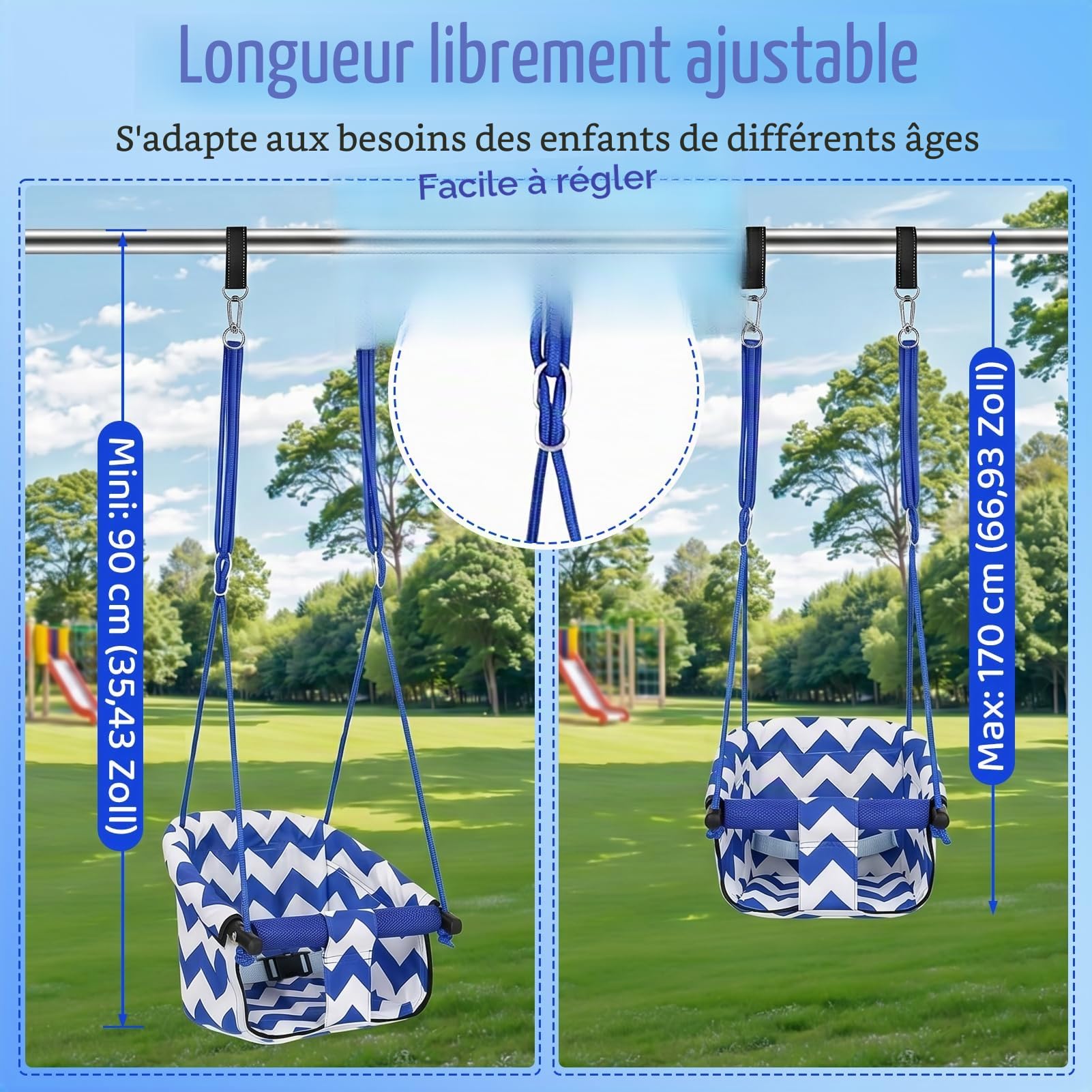 Balancoire Bebe,Siege Balancoire Bebe pour Intérieure et Extérieure Dès 6 Mois et Plus,Balancoire Exterieur avec Ceinture De Sécurité Et Corde Réglable,Balancoire Enfant Résistante jusqu'à 100KG+