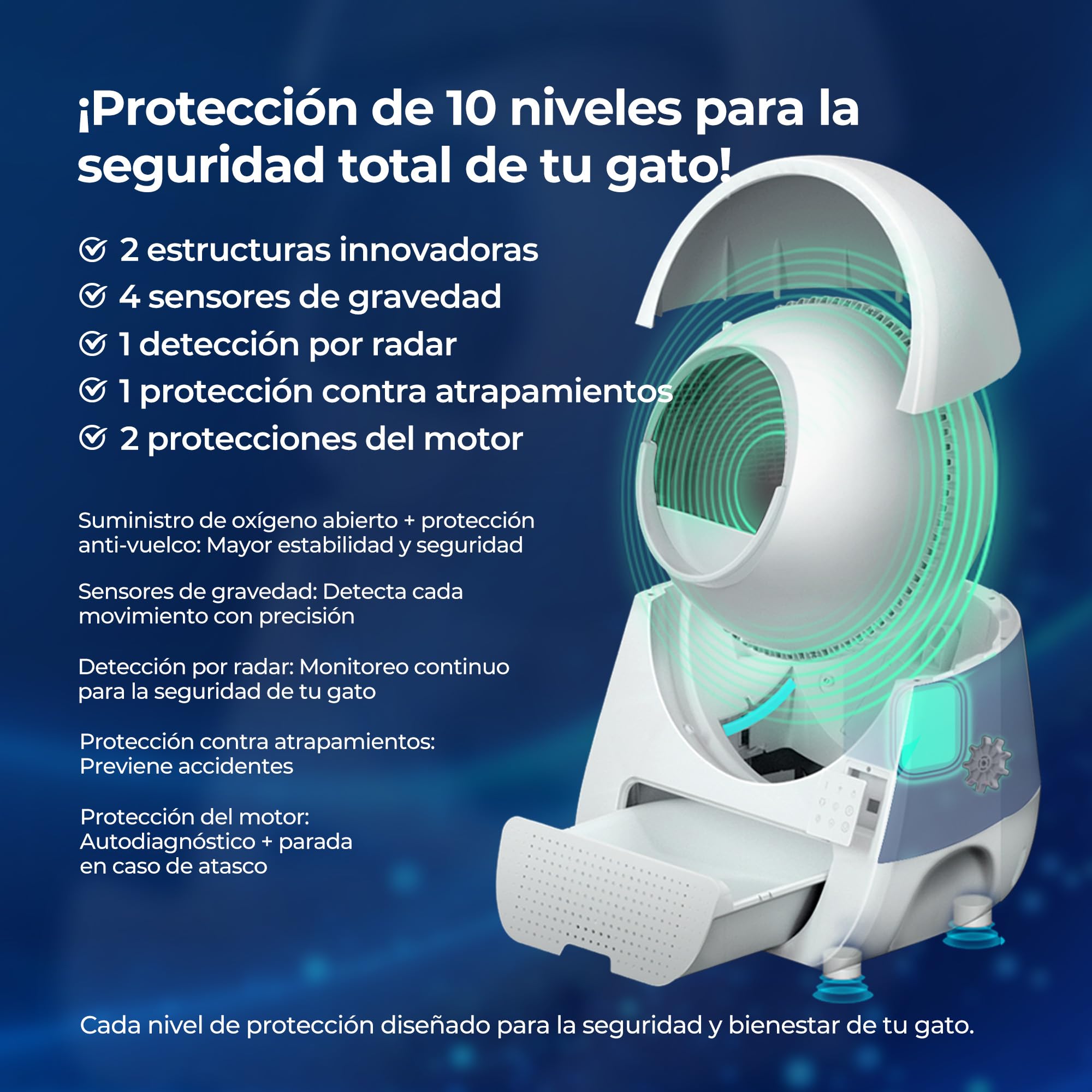 Arenero Autolimpiante CATLINK Pro-X con App y Contenedor de Residuos de 13L para Gatos Grandes, 4 Modos de Limpieza, Control de Olores 4X (Ozono+UV+Carbón Activado+Gel Desodorante)