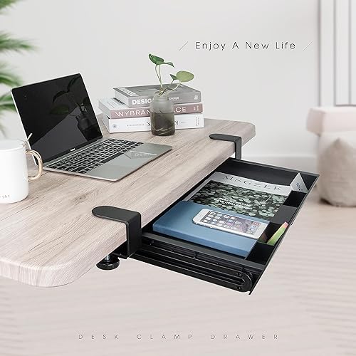 Miniatura 8 de EHO Cajón de almacenamiento deslizante debajo del escritorio, bandeja ajustable con abrazadera en C, cajón extraíble con construcción de ABS