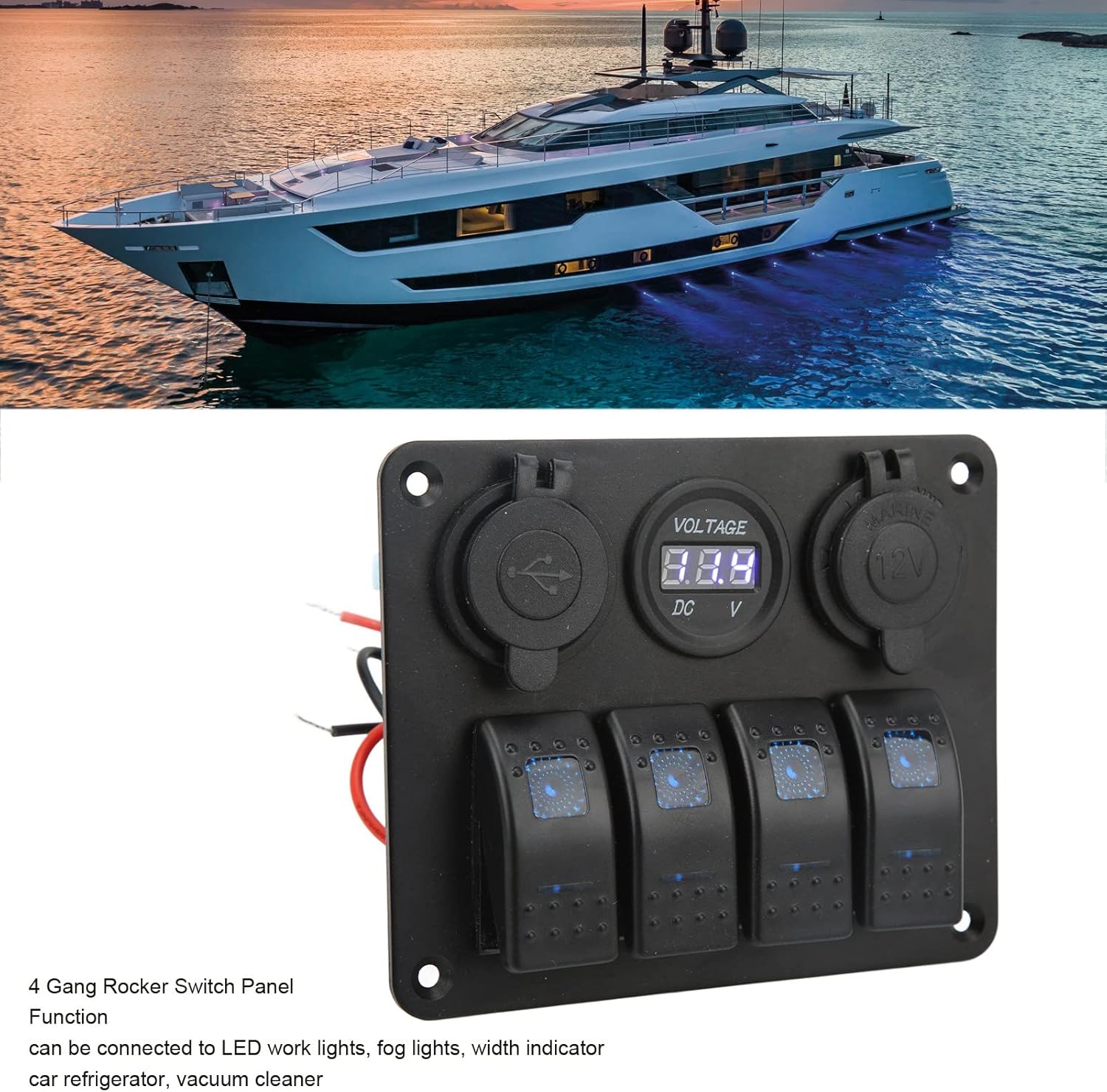 マリン ロッカー 船 車 スイッチパネル スイッチパネル DC12-24V ボートスイッチ 防水 船舶用品 4 4ギャングロッカースイッチパネルマリングレードトグルスイッチパネルヨットRVSオートバイのLEDインジケーター12V 24Vアルミニ