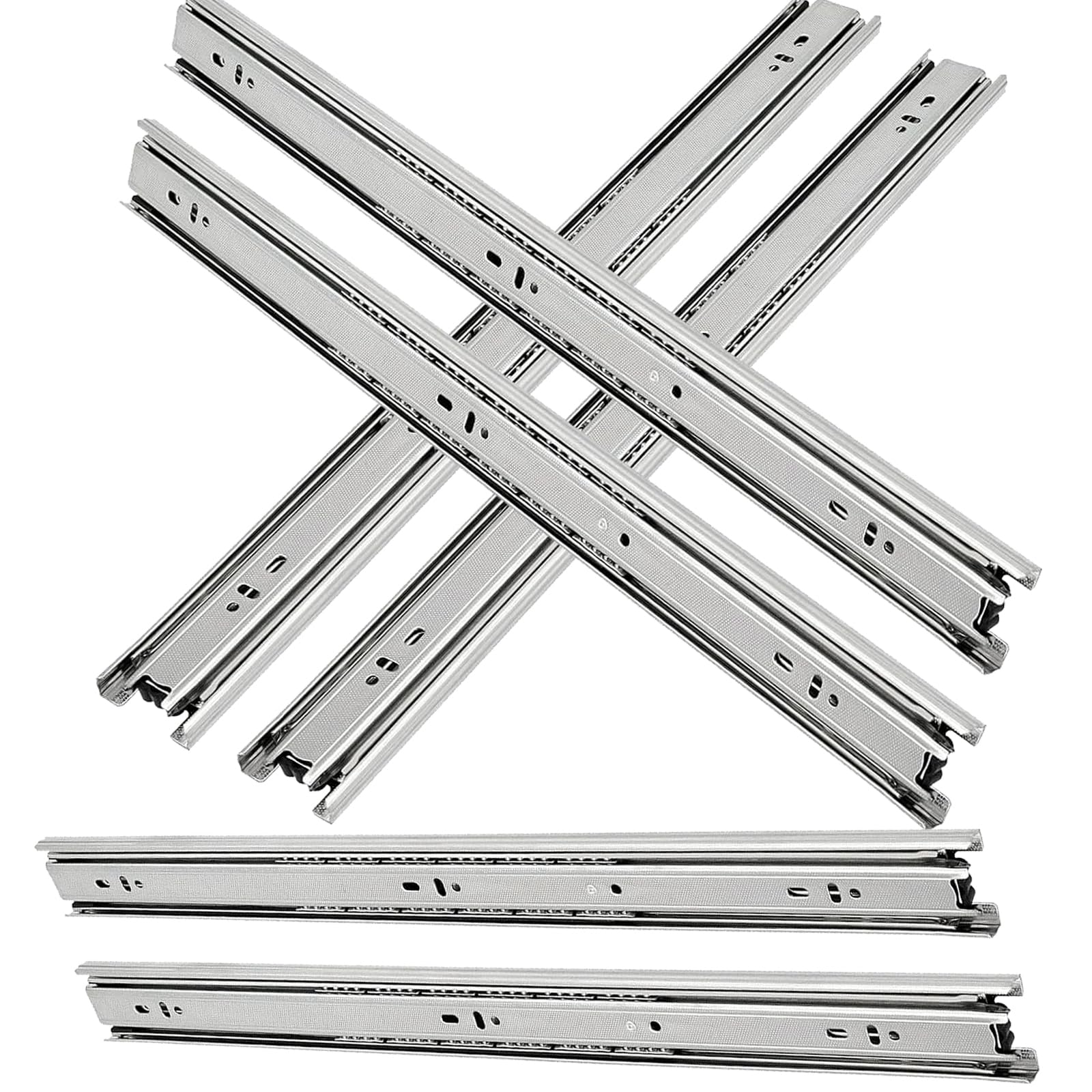 3 Paar 50,8 cm Auszugsschienen, seitlich montiertes Kugellager Schrank Schubladenschienen, 3 Abschnitte Vollauszug Schubladengleiter, robuste Schubladenschienen, 90,7 kg Kapazität, Silber