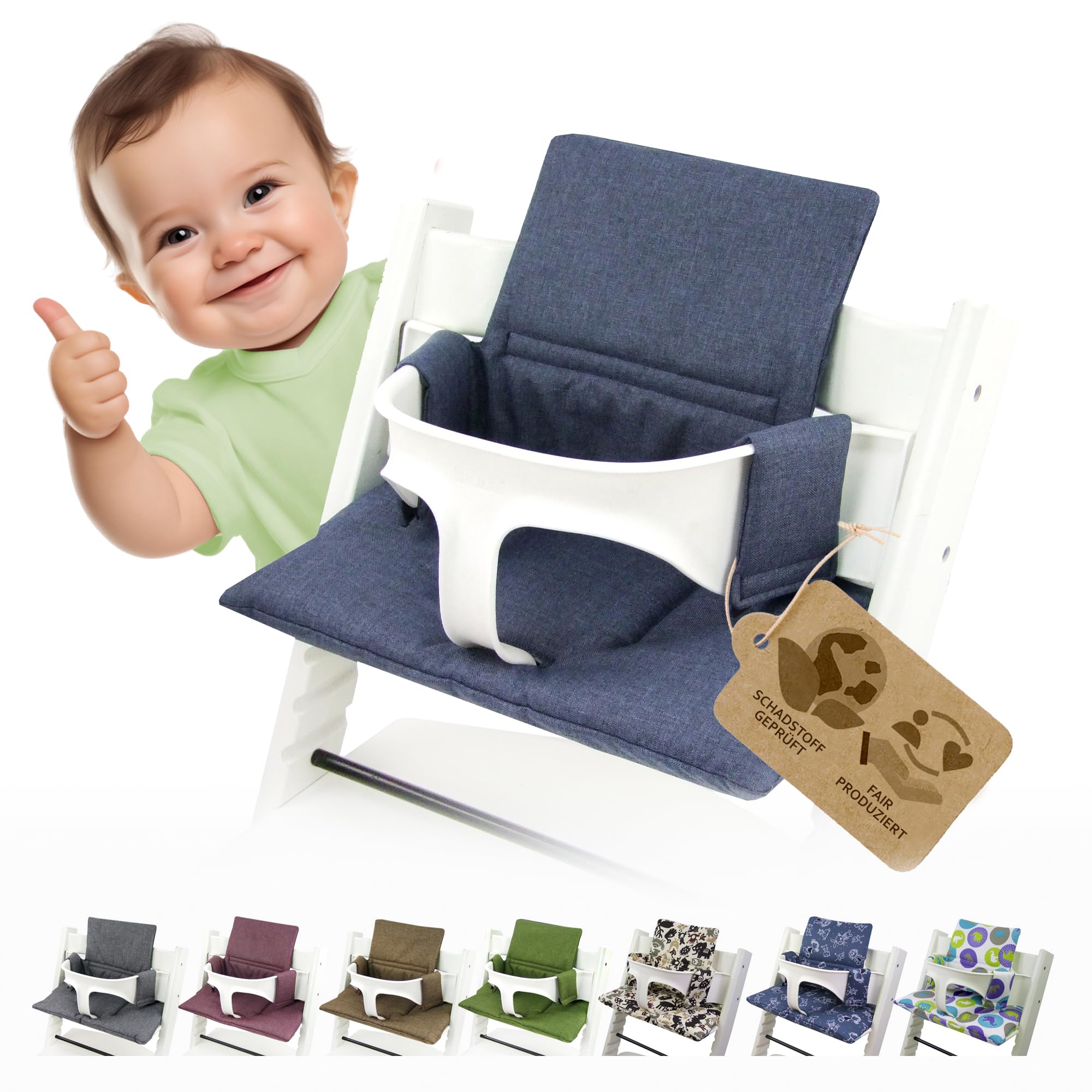 Sitzkissen Ersatzbezug Bezug Kissen-Set Sitzverkleinerer kompatibel mit Stokke Tripp Trapp für Hochstuhl-Kinderstuhl Mod. 2 (org. marine)