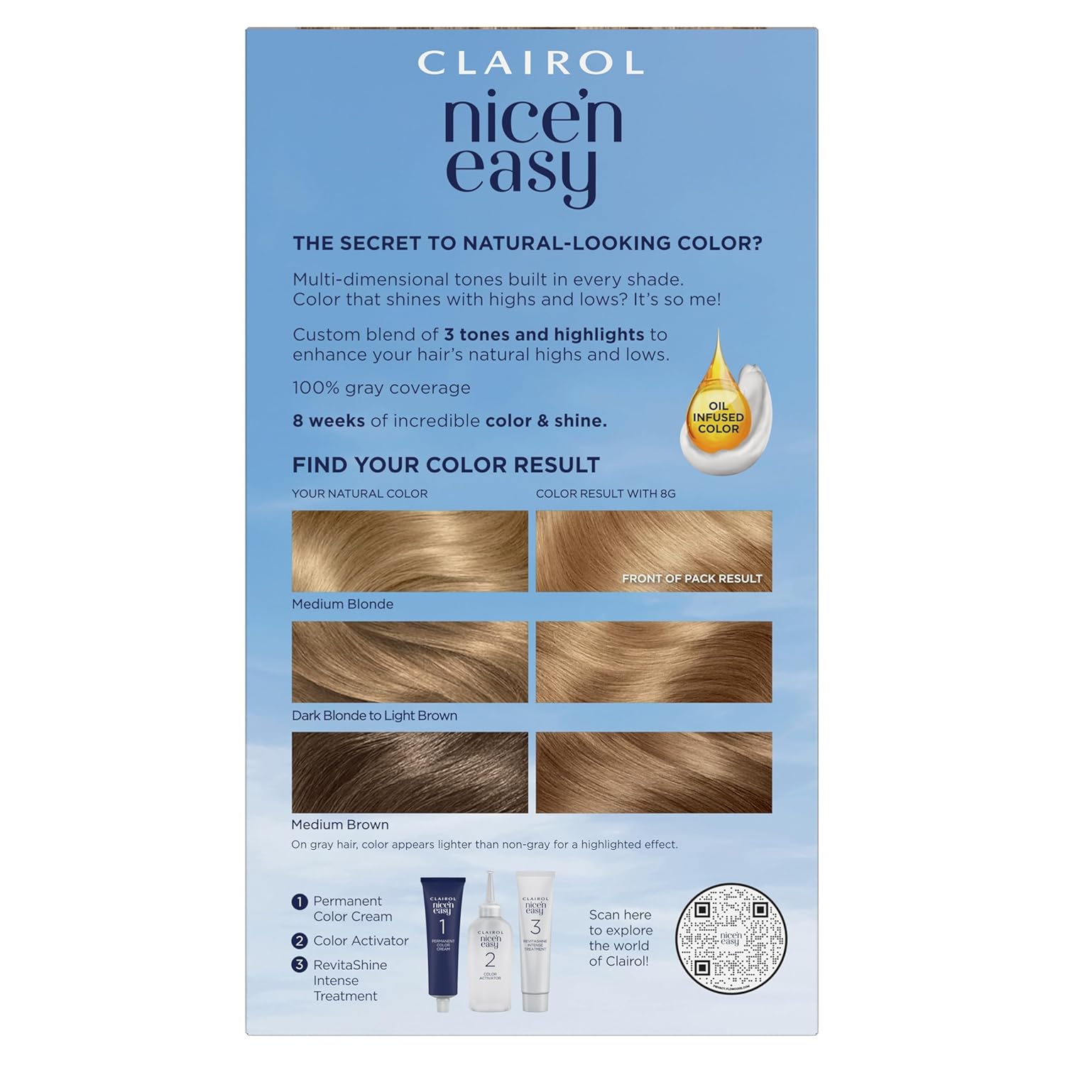 Clairol Nice'n Easy Permanent Hair Dye, 8G Medium Golden Blonde Hair Color, Pack of 3 - Packaging May Vary