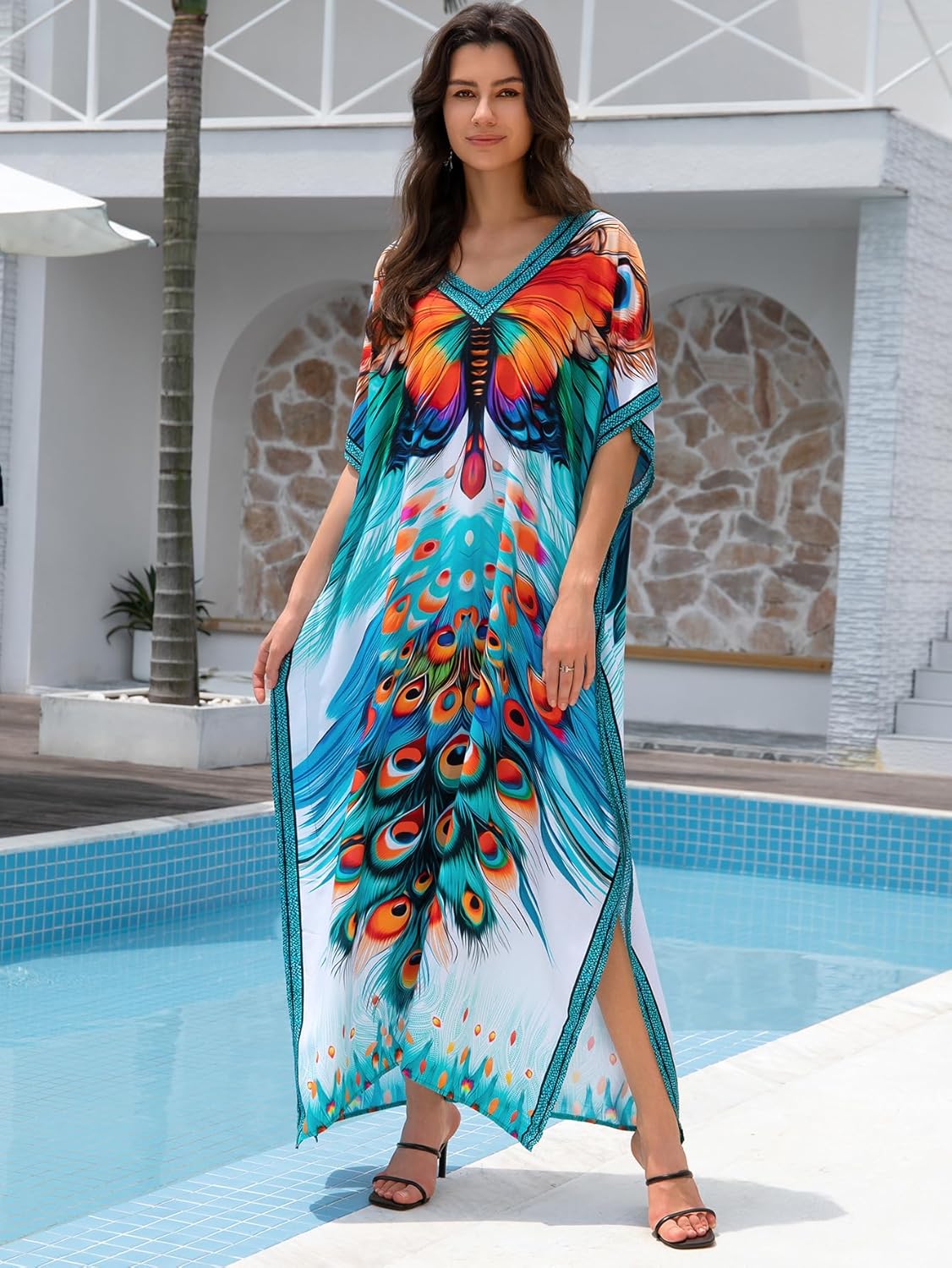 Kaftan Dresses for Women Plus Size Bathing Suit Cover up Vneck Batwing Dress Loose fit Moroccan Caftan mumu Dresses - Image 3