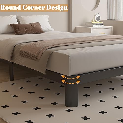 Miniatura 7 de Base de cama tamaño King de 6 pulgadas con juntas de metal, marco de cama negro tamaño King no necesita somier, soporte de plataforma de acero
