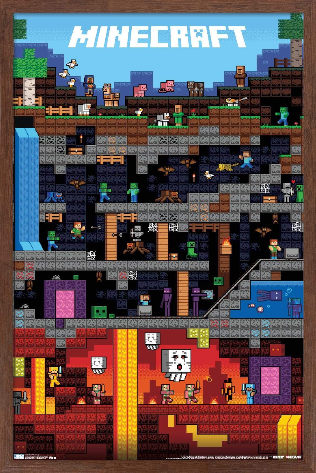 Trends International Minecraft - Worldly Wall Poster, 14.725" x 22.375", Mahogany Framed Version
