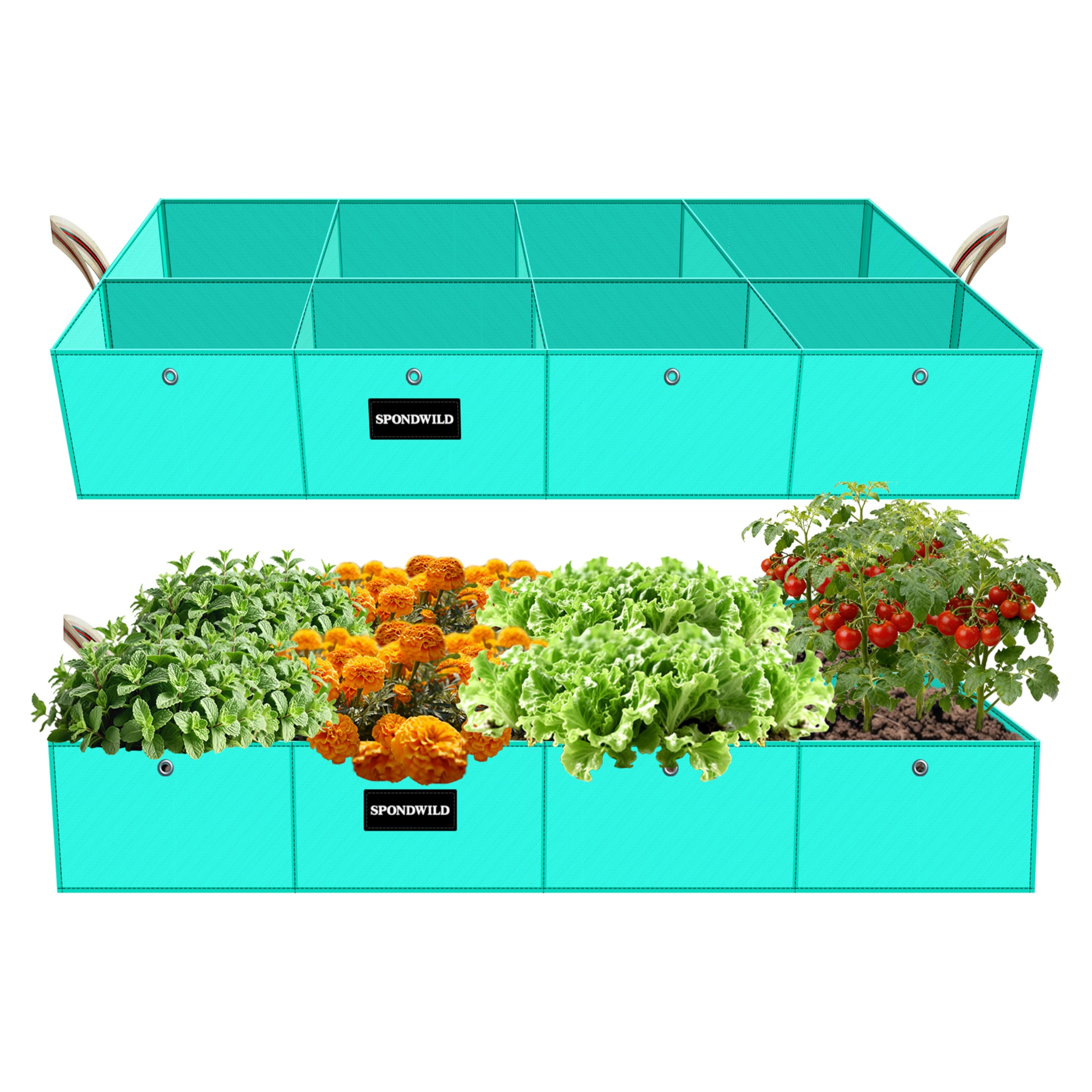 Sac de Culture rectangulaire 511 L, 183×91×30 cm, 8 Compartiments, pour tomates, Pommes de Terre, Fleurs, Vert