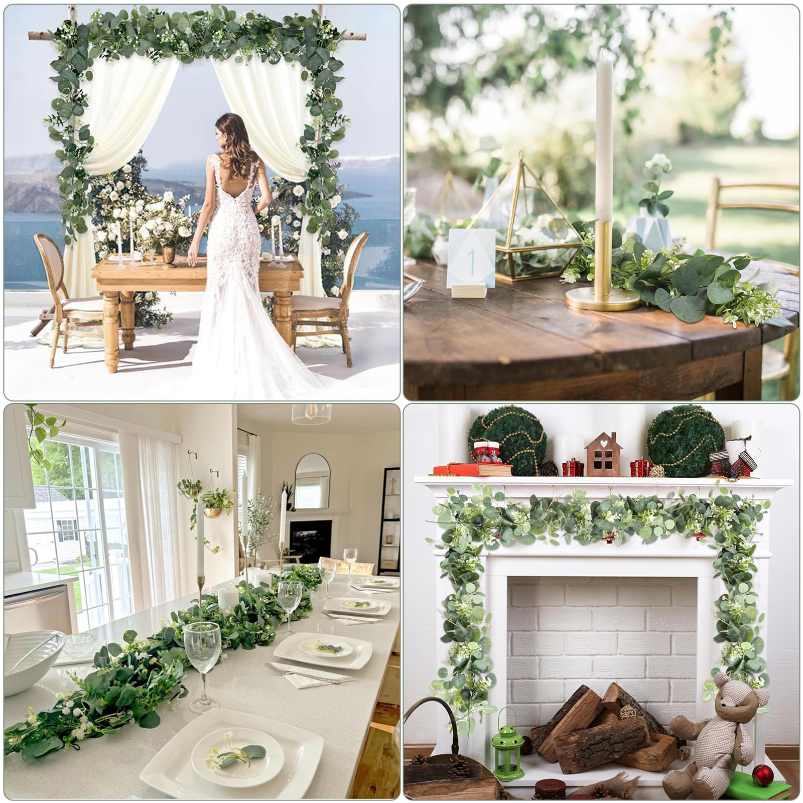 2 Piezas Guirnaldas Artificiales de Eucalipto con Hojas, 180cm Guirnalda de Eucalipto Artificial Planta Artificiales Eucalyptus, para Arco de Bodas Fiestas Mesas de Comedor Decoración