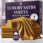 Sleep Sanctuary Satin Sheets Queen Size – 4 Piece Luxury Silky Bed Set, Softer Than Silk, 15" Deep Pocket, Cooling & Wrinkle-Free, Moisture-Wicking & Breathable for Hair & Skin (Black)