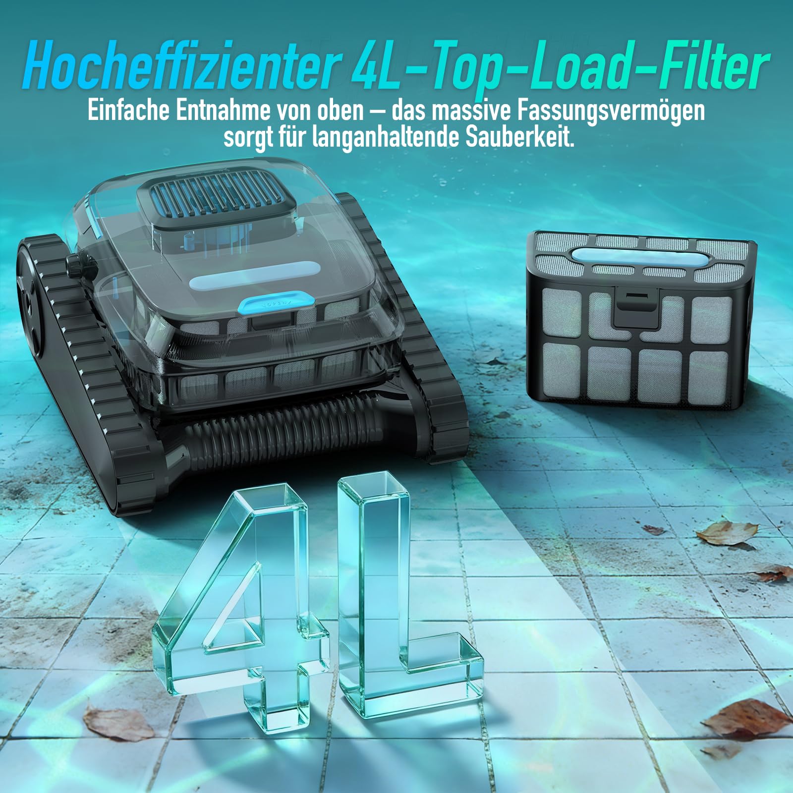 (2026 Neu) Poolroboter Boden und Wand Wasserlinie Poolsauger Akku | PC10 Poolroboter Kabelloser, 18927 LPH, Intelligenten Navigation, Wandklettern, Poolreiniger für Pools bis 170㎡