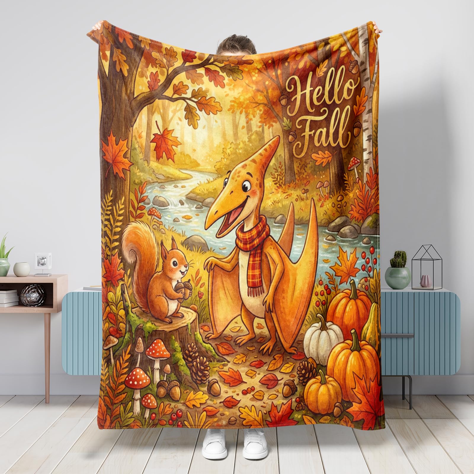Couverture d'automne flanelle chaude plaid dinosaure grand format 152x203