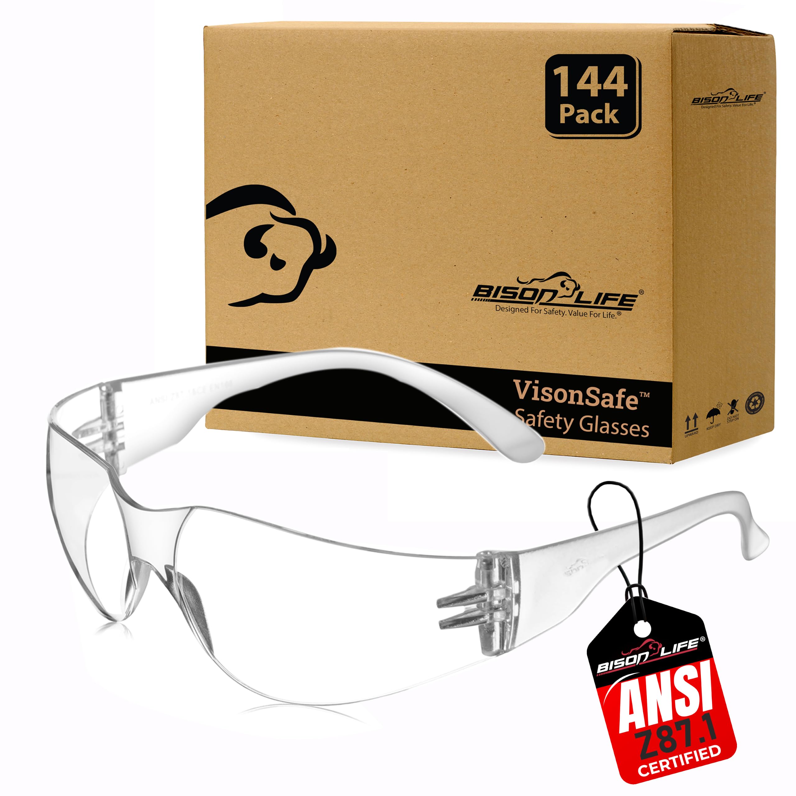 BISON LIFE Lunettes de sécurité avec verres protecteurs en polycarbonate 12 pour (12 boîtes) Claro