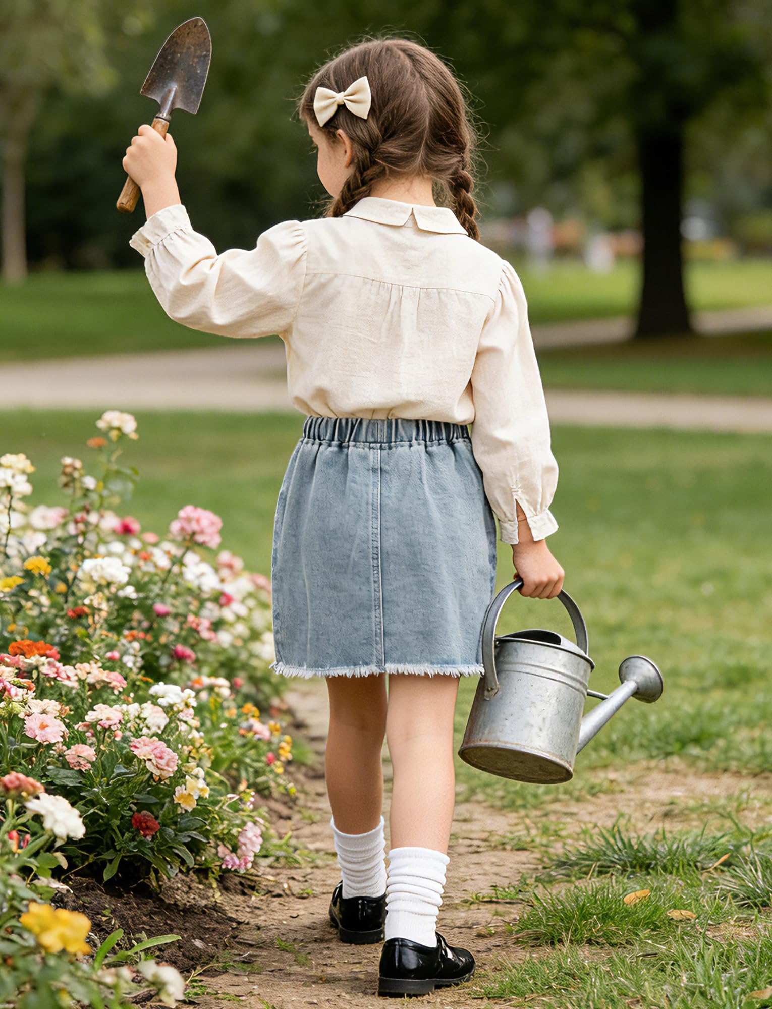 SEAUR Jupe en Jean Fille Mini Jupe Denim Décontractée Confortable Fille Jupe Courte Coton Taille Élastiquée Droite 4-8 Ans