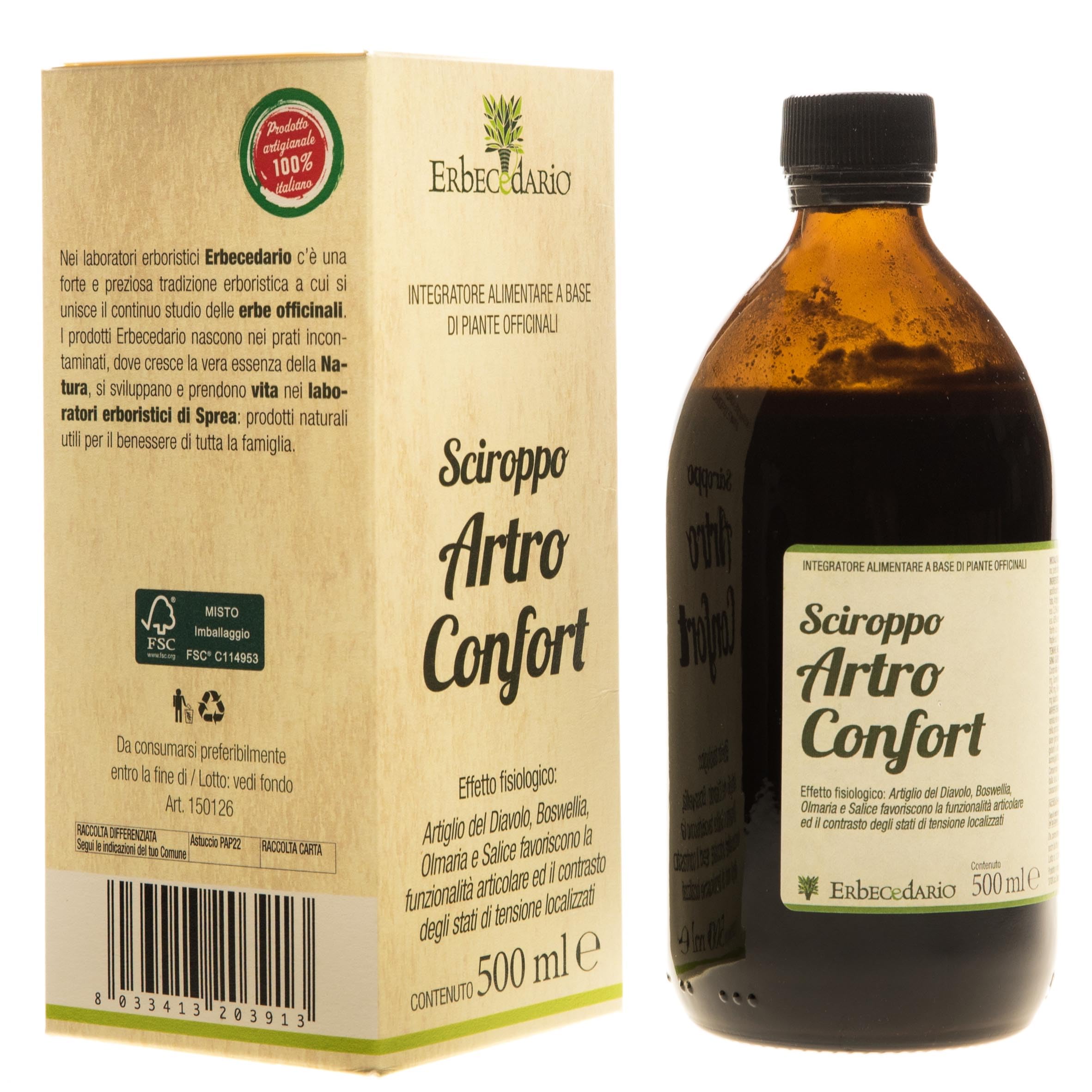 Sciroppo Artro Confort, integratore articolazioni Naturale con glucosamina, condroitina ed estratto di artiglio del diavolo, favorisce il benessere di cartilagine ed articolazioni, 1 Flacone Da 500ml