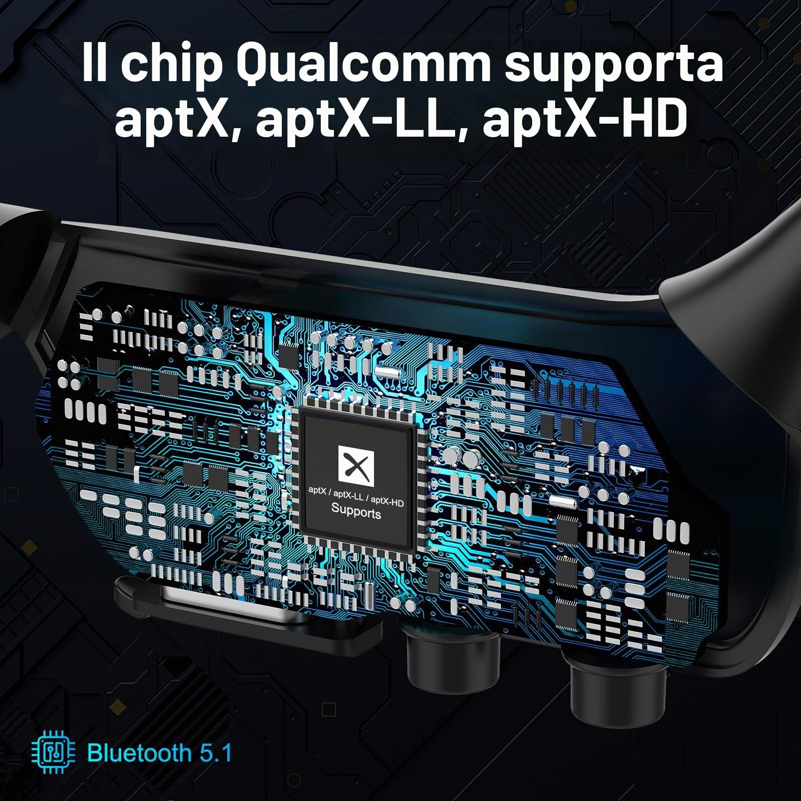 Auricolari Bluetooth aperti con microfono, auricolari wireless con riduzione del rumore e pulsante mute, supporta aptX-LL/aptX-HD, progettati per riunioni e home office (nero)
