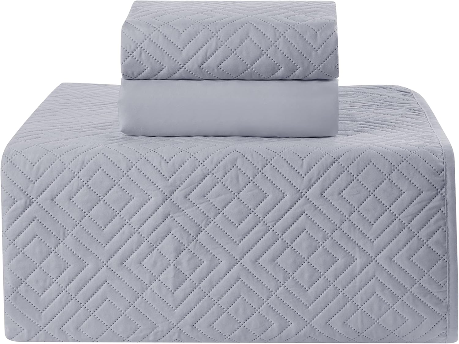 Hearth & Harbor 3-Piece Toddler Bedding Set – Soft, Breathable All-Season Quilt and Coverlet for Kids – Lightweight and Cozy Bedspread - Diamond Weave - Gray