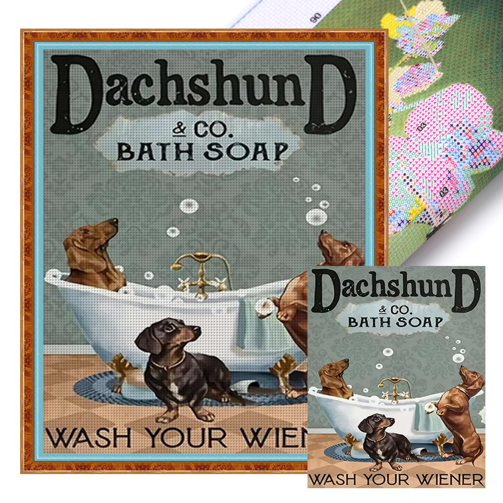 POETRYDRAW Bathroom Puppy Full 11CT 3 Strands DIY Stamped Cross Stitch Kits 40x50cm Embroidery Needlepoint Starter Kit for Beginners Adults Gift Home Wall Decor (11CTACC-13186 C 40X50)