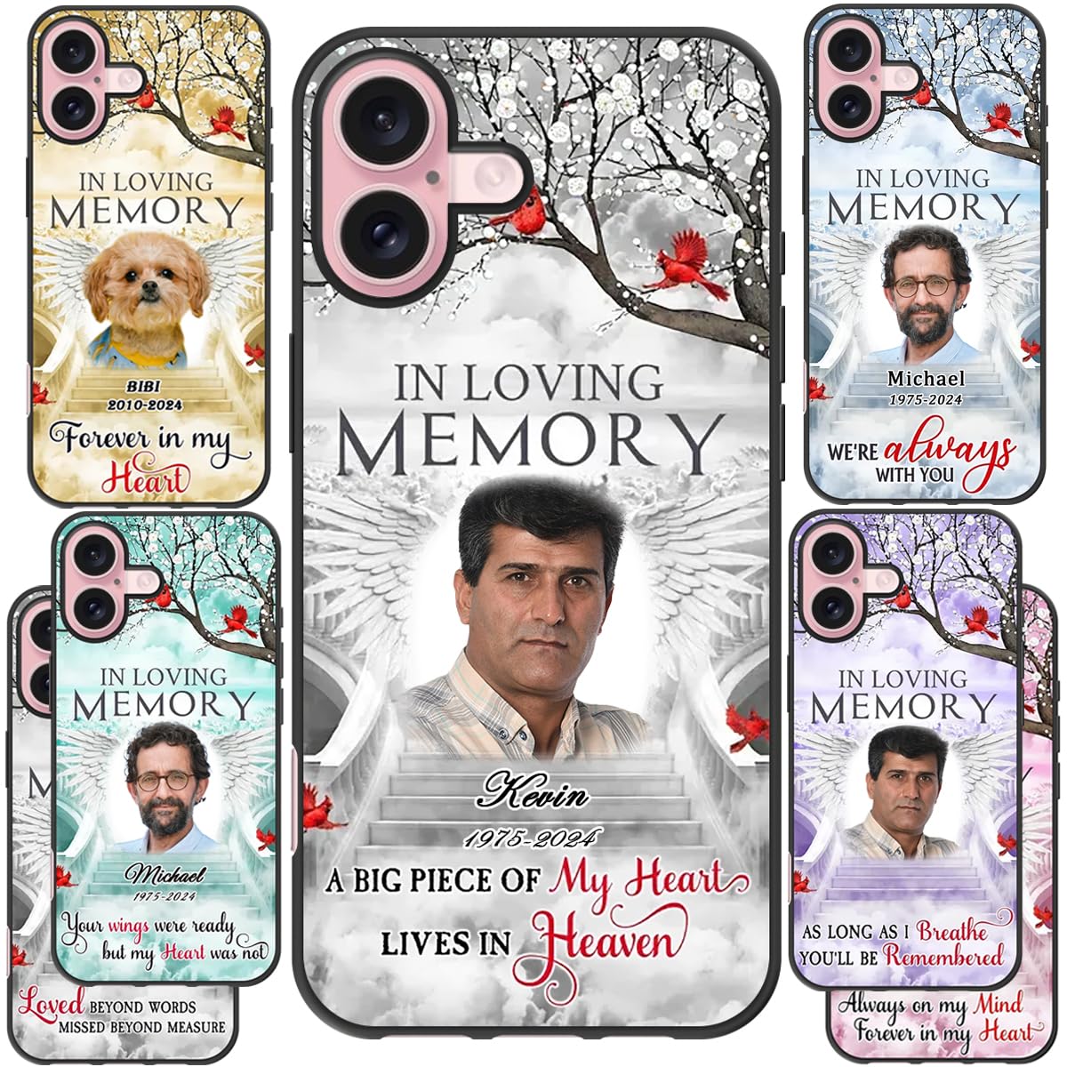 Klsify Custom Memorial Wings Case for iPhone Air 17 16 15 14 13 12 11 10 Pro Max Plus Mini X XS XR SE 8 7 6 5 6s 5s 5c Personalized Photo Name Date