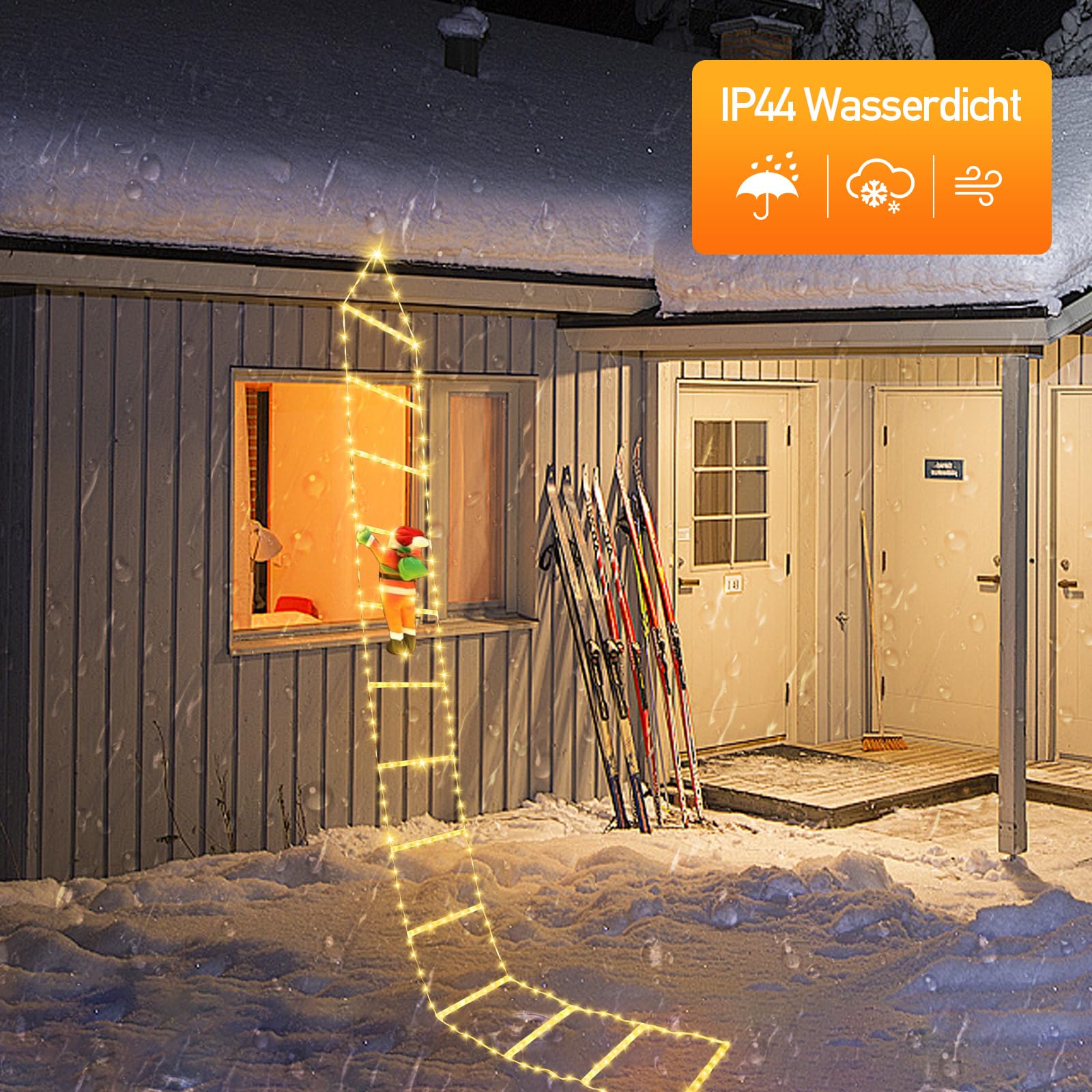 3M LED Weihnachts Leiter Lichterkette con 338 LED, mit Weihnachtsmann, Warmweiß Weihnachtsbeleuchtung mit 8 Modi, Timer und Memory, Wasserdicht Weihnachtsdeko für Innen Außen Weihnachtsbaum Fenster