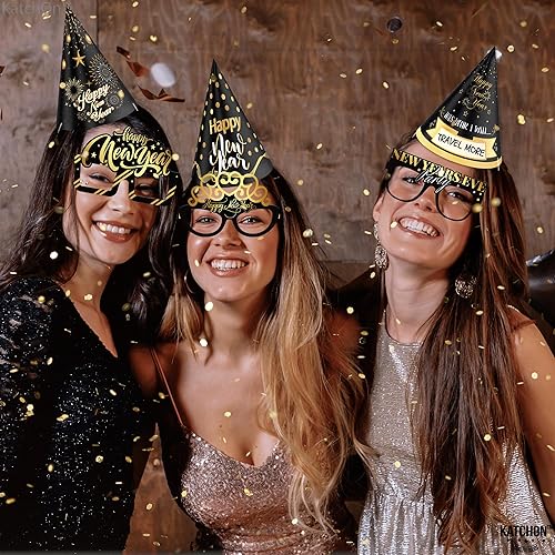 Miniatura 6 de KatchOn, Juego de sombreros y lentes para fiesta de Año Nuevo, paquete de 12, decoraciones de Año Nuevo 2024, sombreros de Año Nuevo, gafas de Año