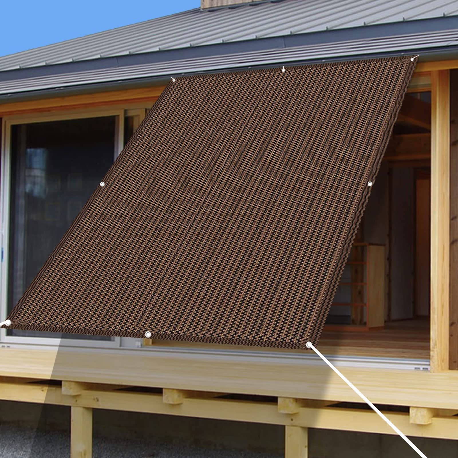 Toile ombrage 1.4x4.5m marron en HDPE respirant avec cordes pour balcon