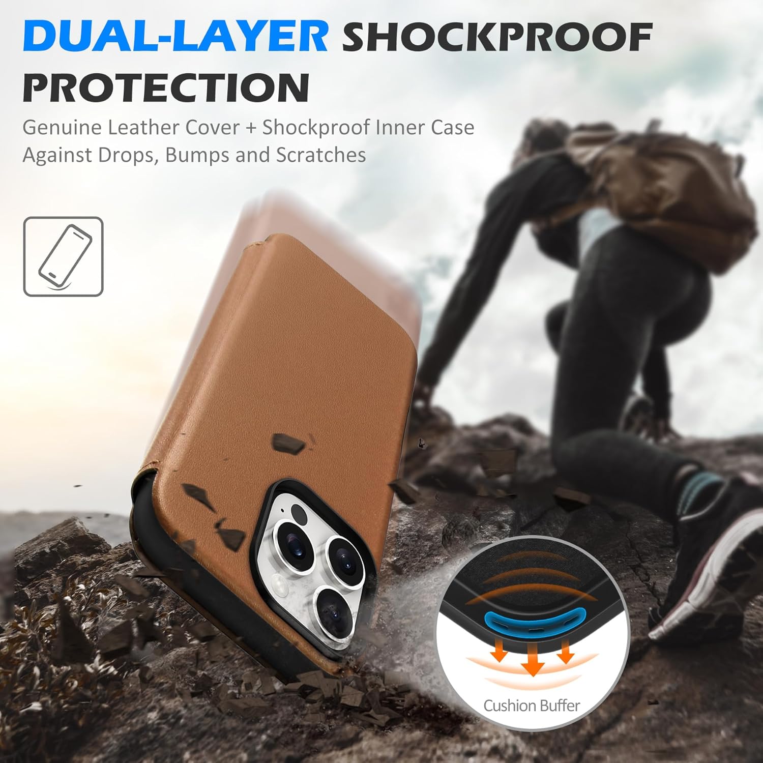 SHIELDON Slim Wallet Case for iPhone 16 Pro Max 6.9", Genuine Leather Slim Folio Magnetic Wireless Charging Card Holder Shock-Absorbent Cover Compatible with iPhone 16 Pro Max - Saddle Brown - Image 7