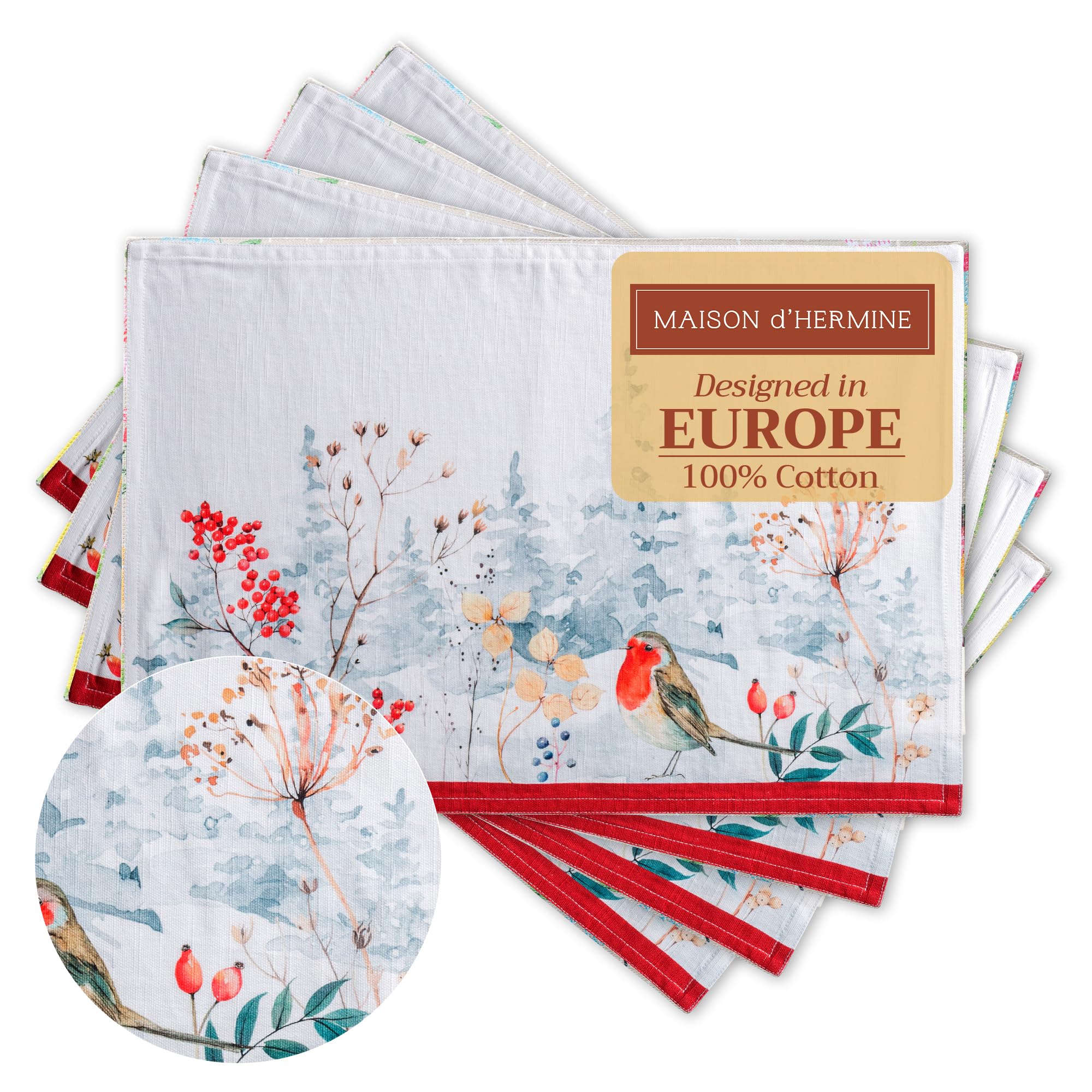 Maison d' Hermine Morzine 100% Cotton Placemats Set of 4 for Dining Table, Kitchen, Wedding, Daily Use, Dinners, Thanksgiving Parties, Christmas (33cm x 48cm)