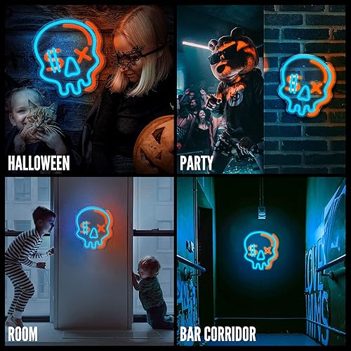 Miniatura 6 de Eufrozy Letrero de neón de Halloween para habitación de niños, letreros LED de calavera genial, decoración de dormitorio de niños, 6 luces LED