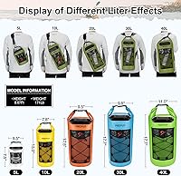 Vista 3 de Piscifun Bolsa seca, mochila flotante impermeable 10L/20L/30L/40L con funda impermeable para teléfono para navegación, kayak, pesca