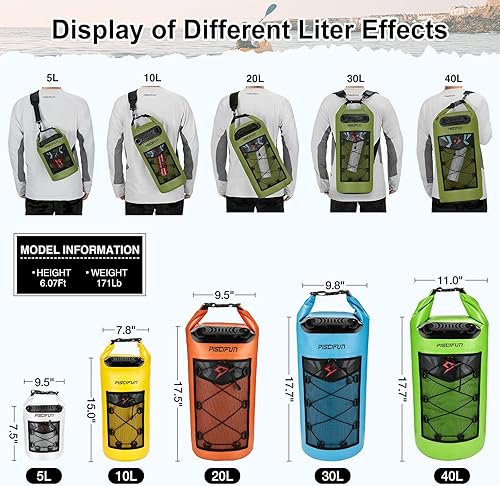 Miniatura 3 de Piscifun - Mochila seca flotante e impermeable, 510203040 L, con funda impermeable para teléfono, para kayak, canotaje, surf, rafting y pesca