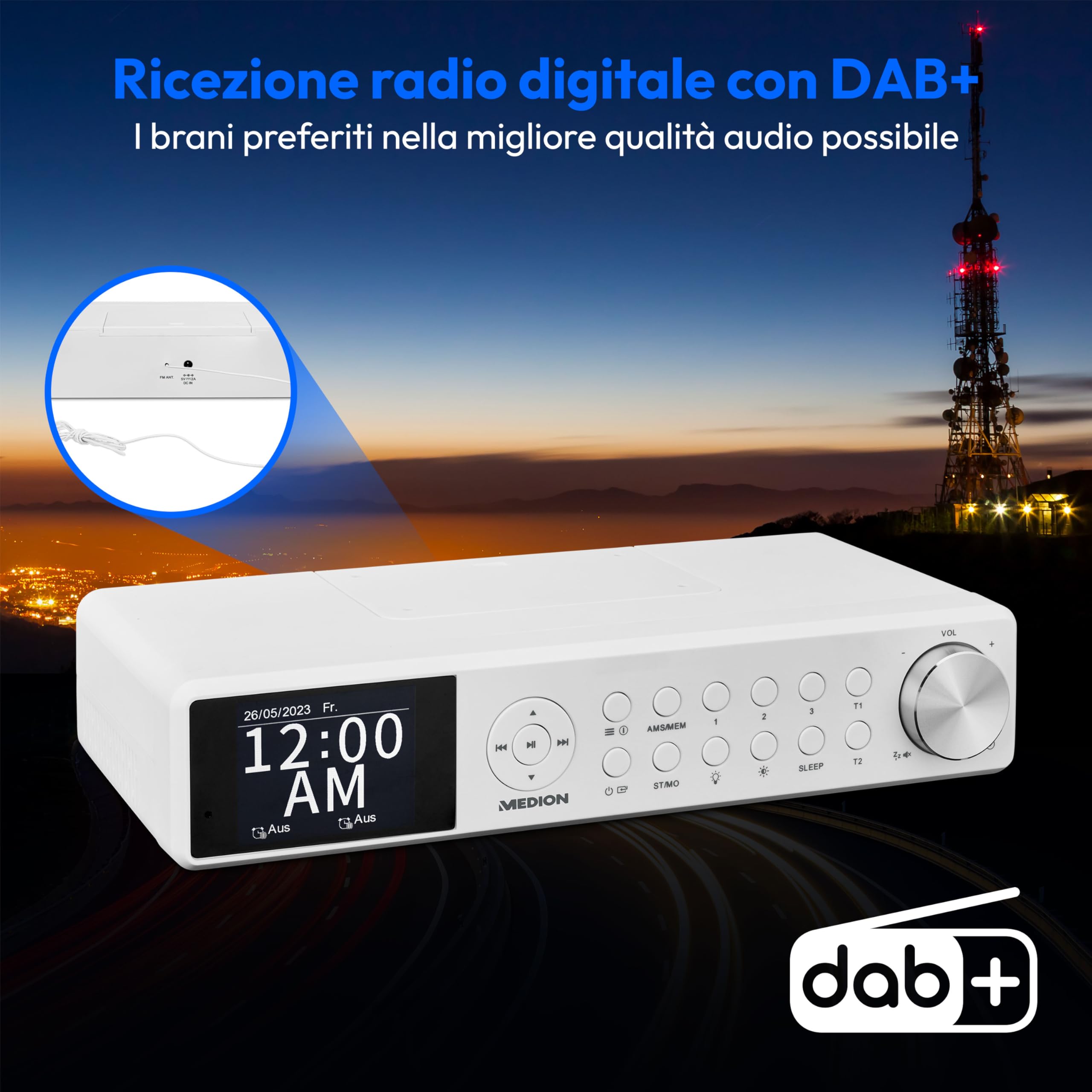 MEDION Radio da cucina sottopensile P66750 DAB+ FM TFT Bluetooth LED bianca