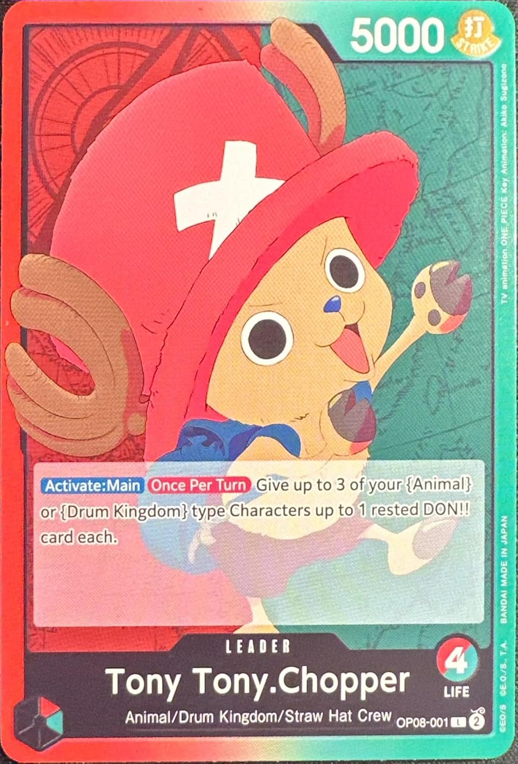 One Piece Tony Tony.Chopper Leader Card OP08-001 Two Legends Trading Card