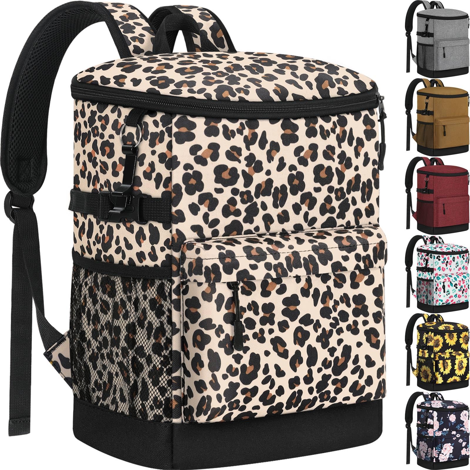 Tenot Backpack Cooler 40 Cans Cooler Backpack Insulated Waterproof Soft Travel Cooler Bag for Women Men Ice Chest Backpack Golf Camping Hiking Picnic Beach Cooler Lunch Backpack Leopard Print — image 1