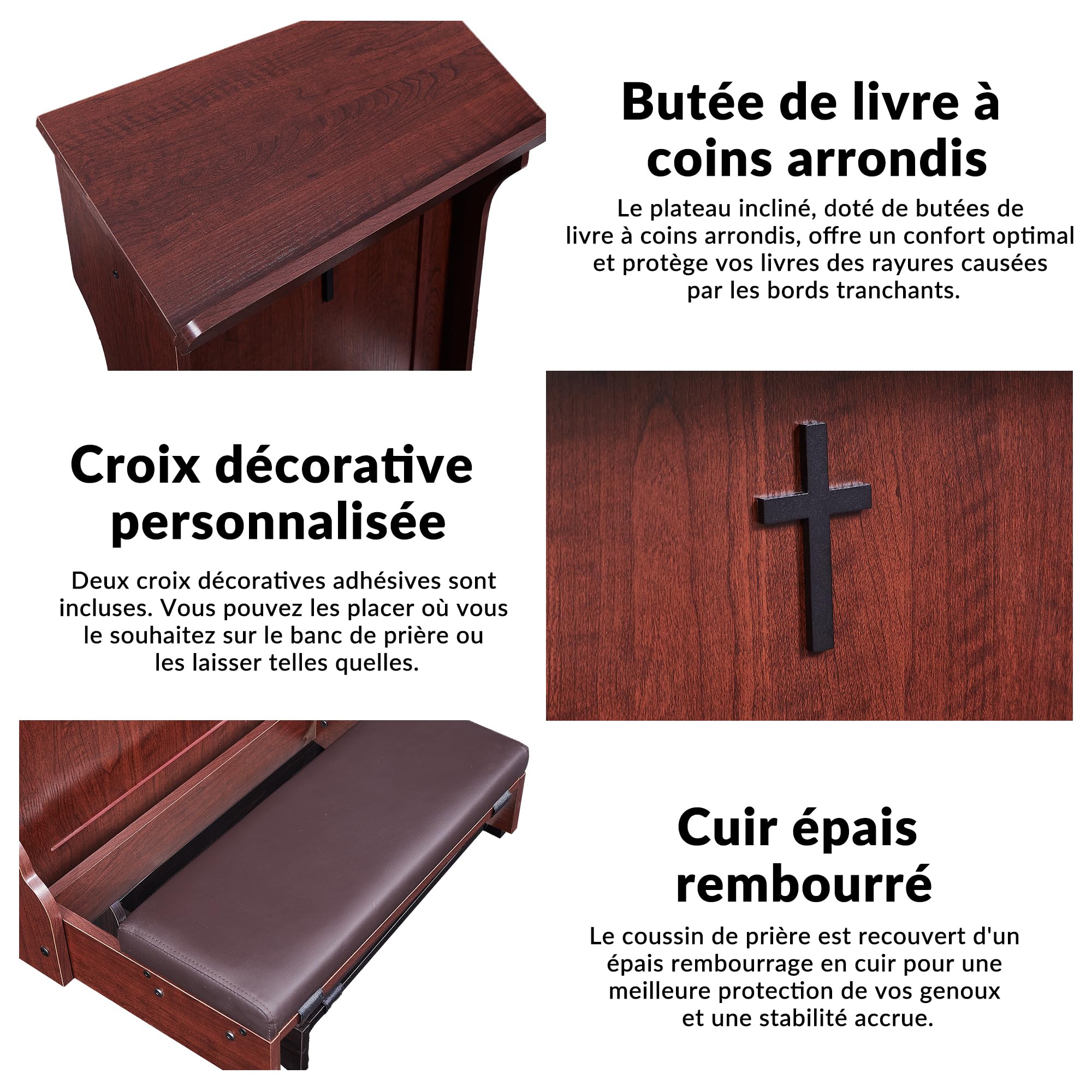Banc de prière avec Coussin, Prie-Dieu en Bois pour la Maison,Chaise de prière Pliante pour s'agenouiller à l'église - Cadeaux Religieux pour Le culte et la méditation