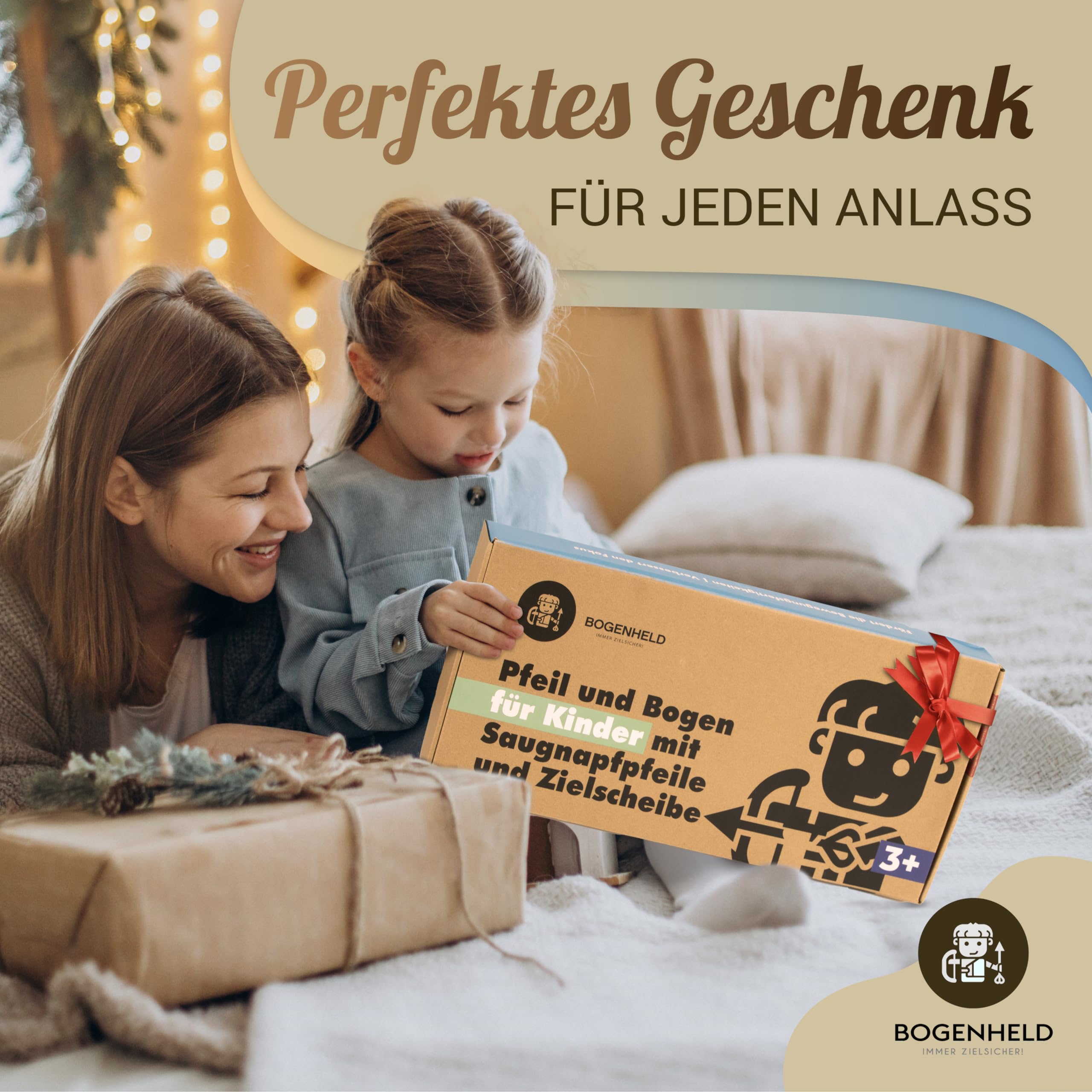 Pfeil und Bogen Kinder | Bogenschießen Set mit 5X Saugnapfpfeile, 1x Pfeiltasche und 1x Zielscheibe | Spielzeugbogen Saugnapf Kinder ab 3 Jahre | Bogenset für Links - und Rechtshänder