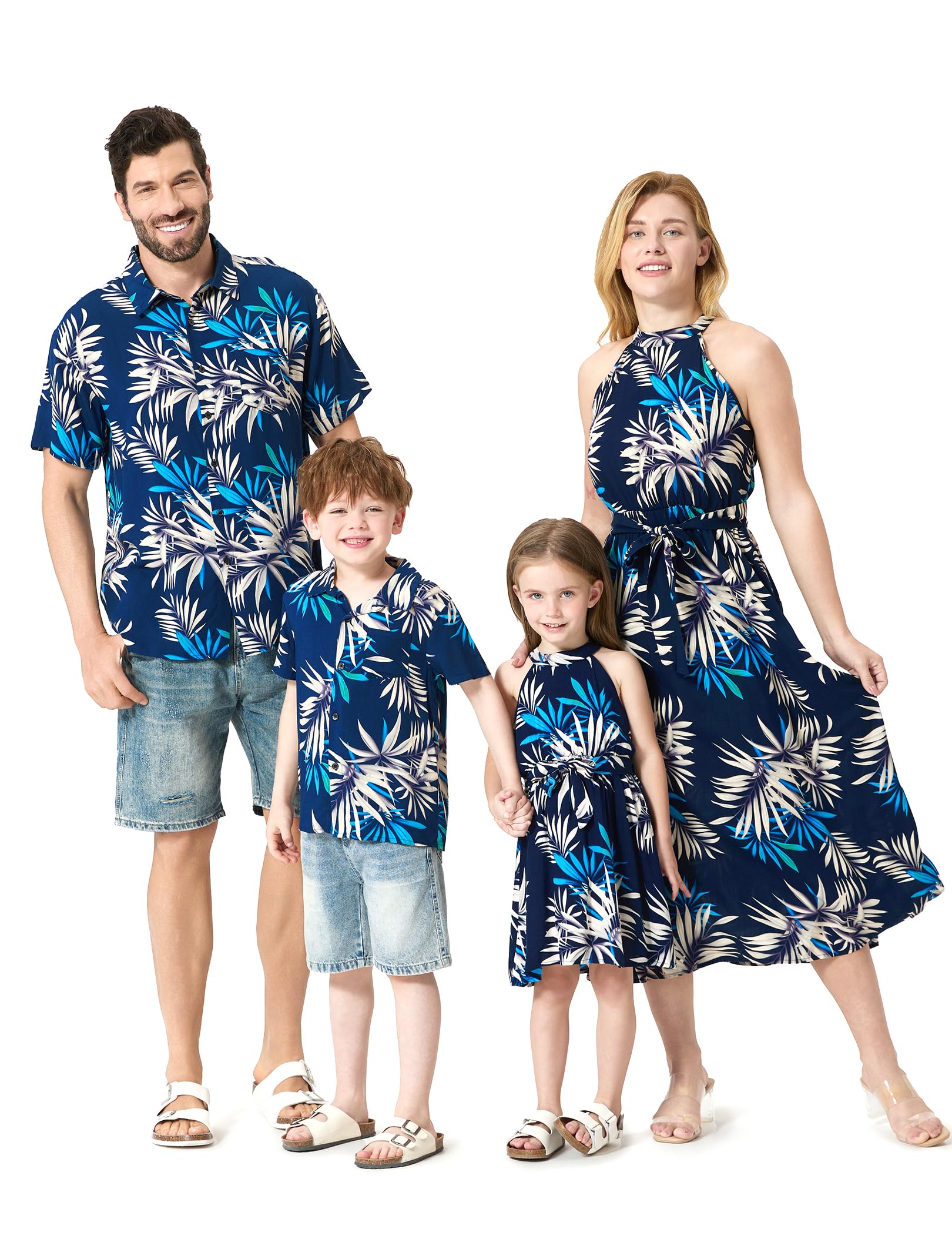 PATPAT Family Hawaiian Matching Outfits Mommy and Me Outfits Caribbean Vacation Summer Tropical Halter Sundresses and Shirts
