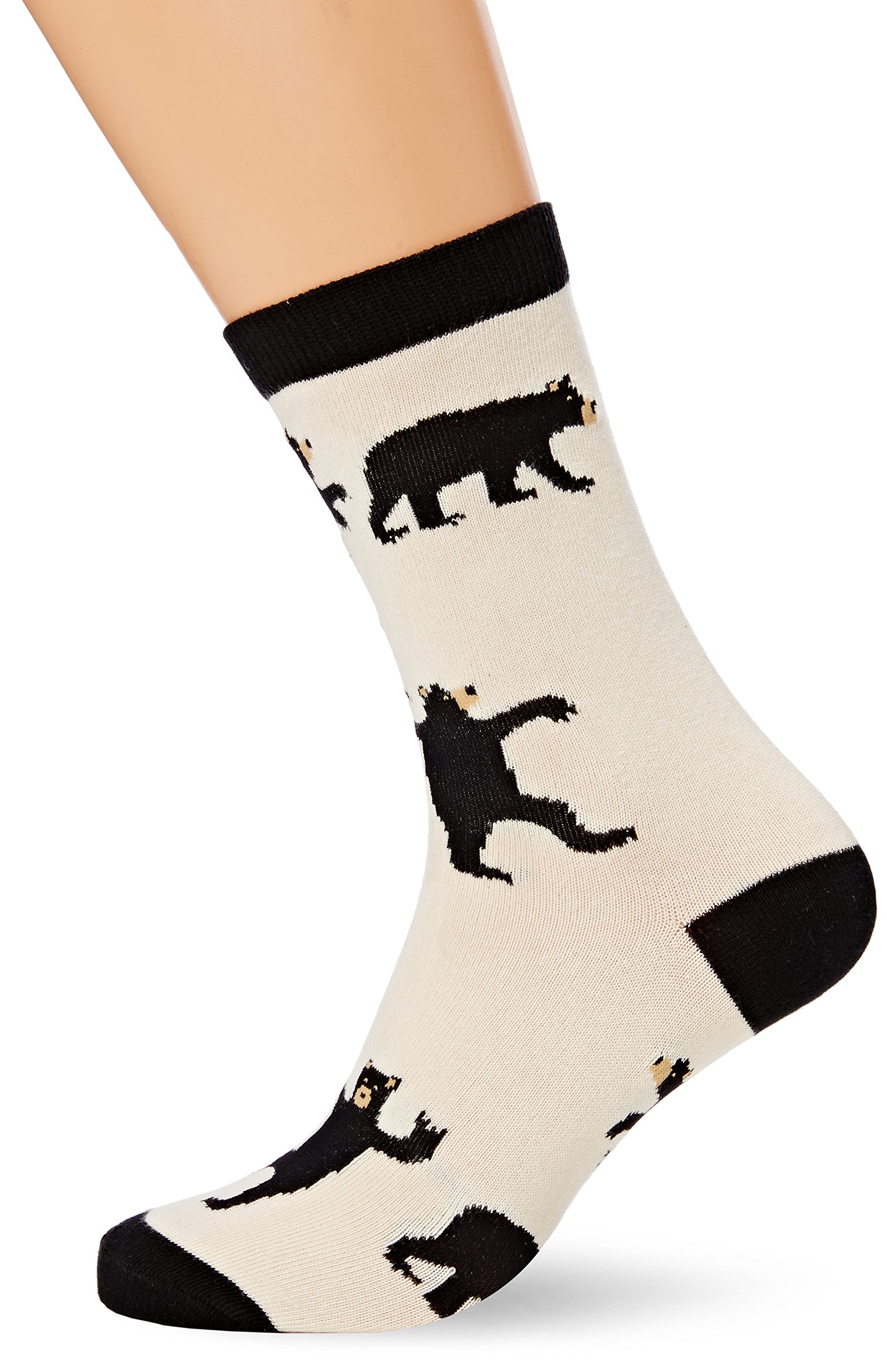 Hatley Women's Crew - Black Bears on Natural Socks, White (Black Bears Natural ), One Size UK