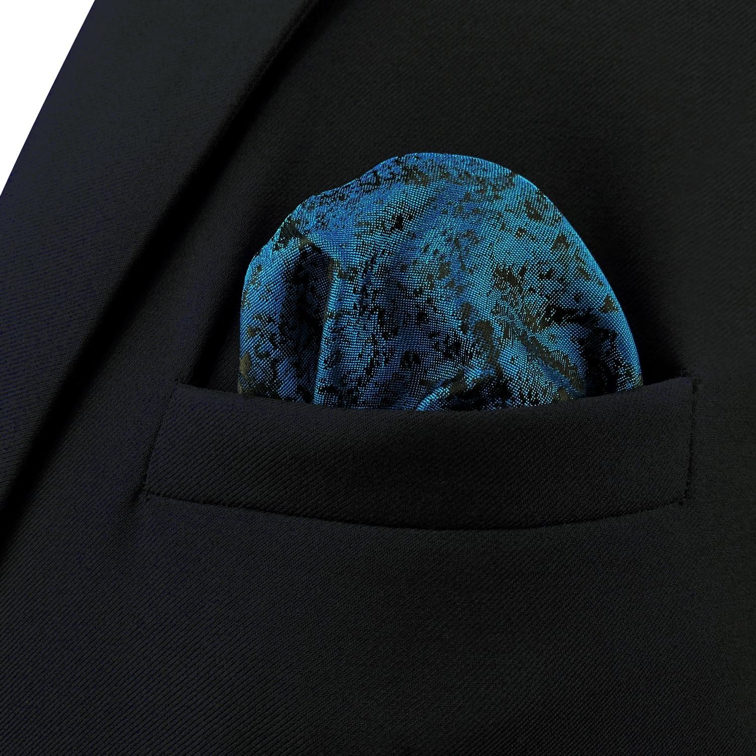 S&W SHLAX&WING Pocket Squares for Men Suits Dark Teal Black Blue Patterned