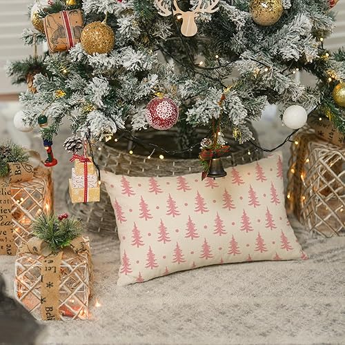 Miniatura 2 de AVOIN colorlife Funda de almohada rosa con árboles de Navidad, 12 x 20 pulgadas, decoración de sofá y vacaciones de invierno