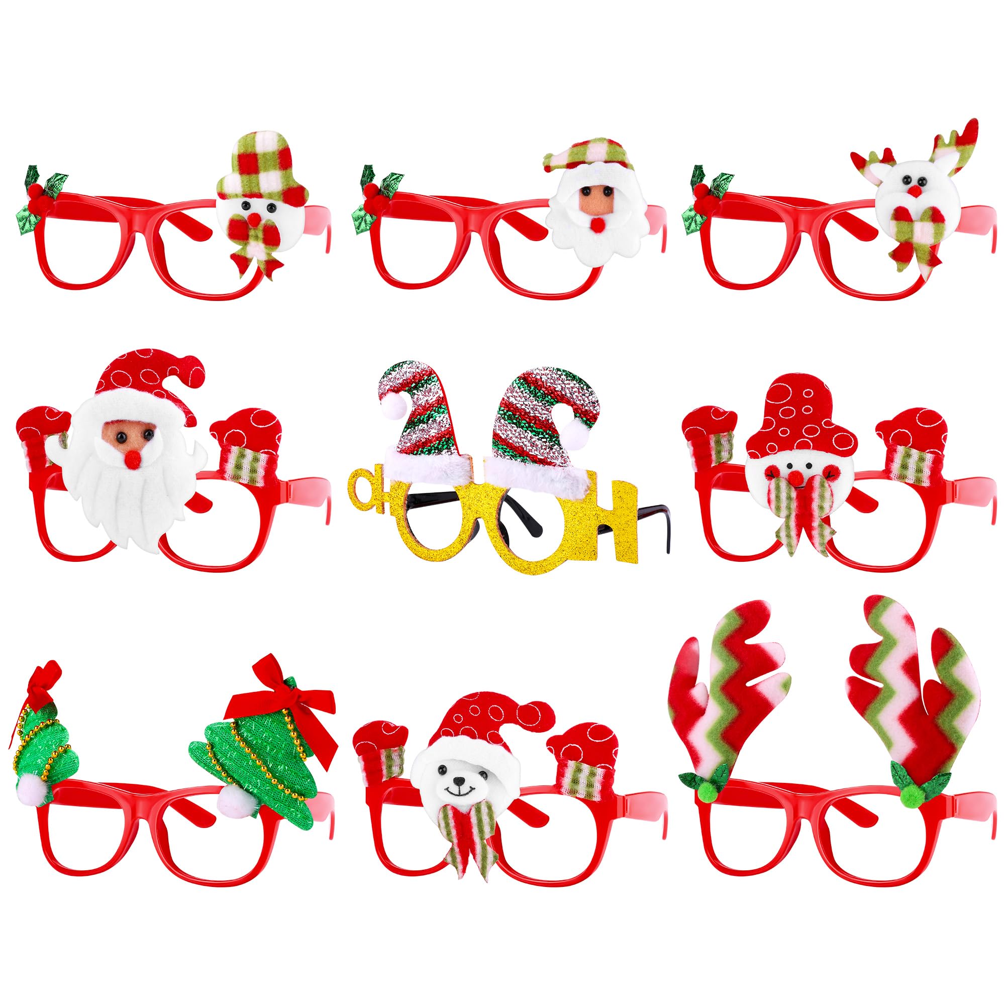 Aodaer 9 Pieces Christmas Party Glasses Holiday Eyeglasses Frames Novelty Christmas Decoration Costume Eyeglasses for Christmas Party Favors Photo Props, Assorted Styles